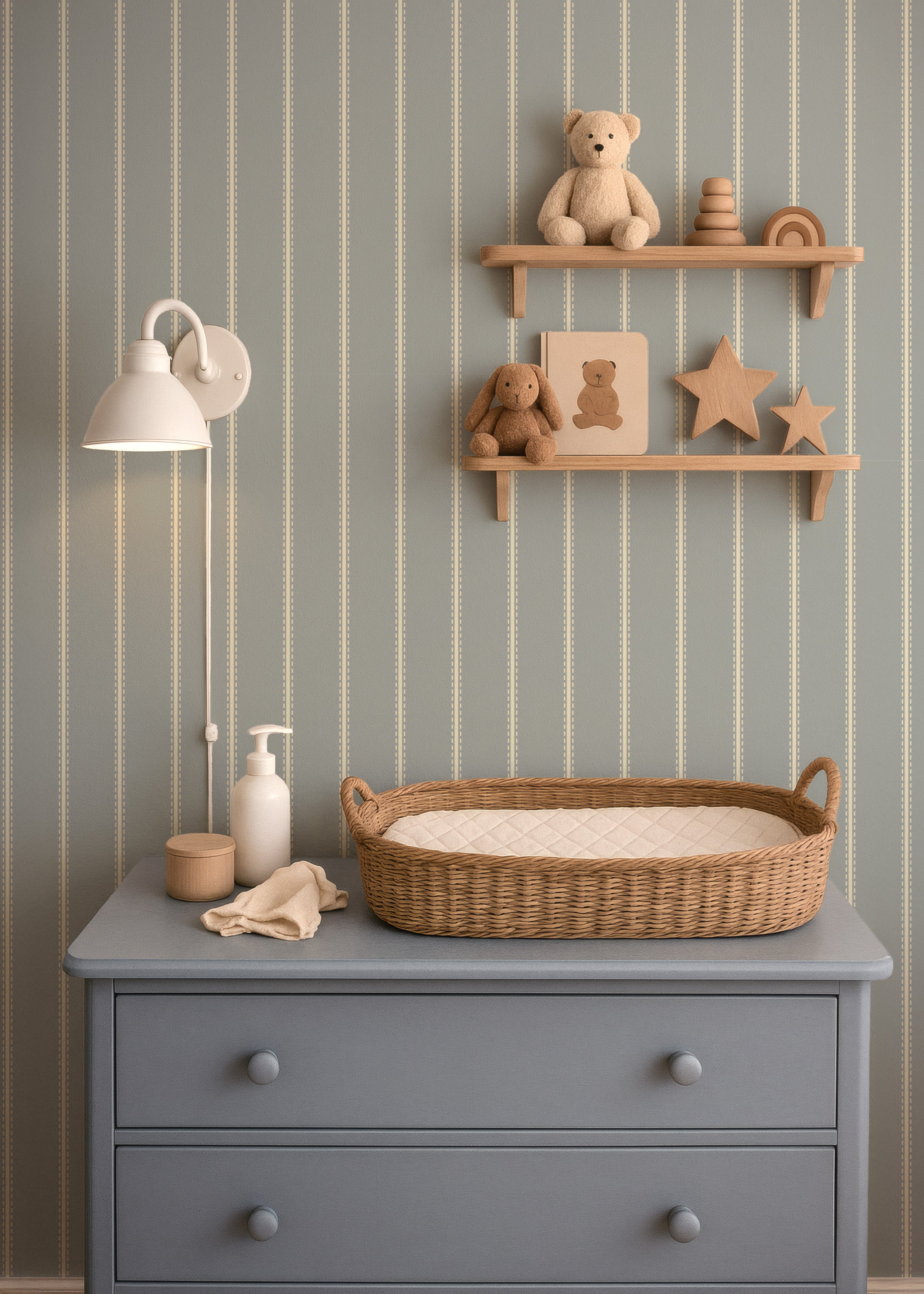 Behang Tiny Stripes - vintage blue
