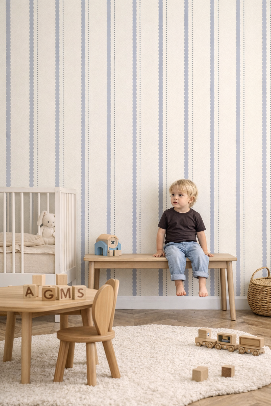 Behang Bubble Stripes - powder blue