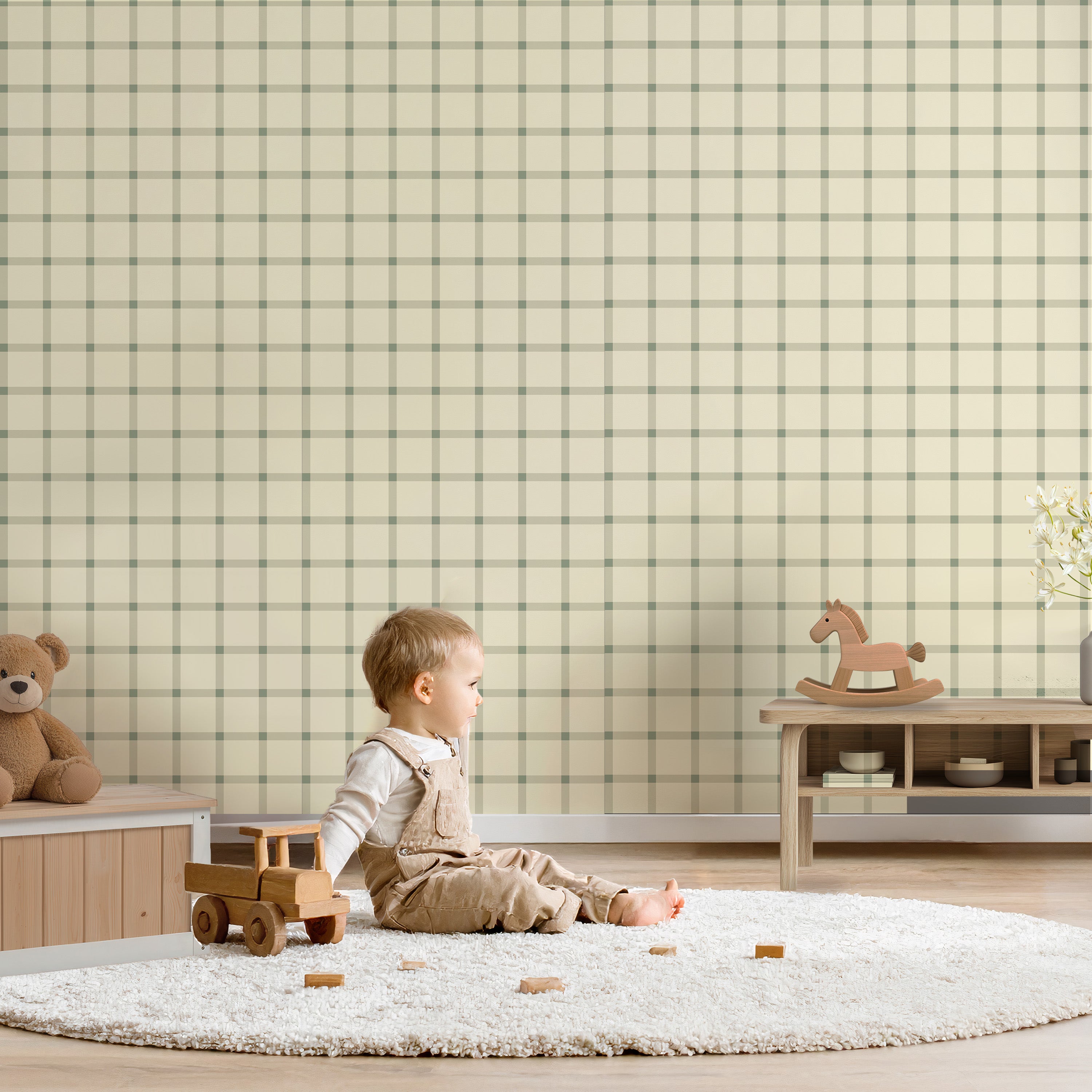 Wallpaper Cozy Cubes - butter sage