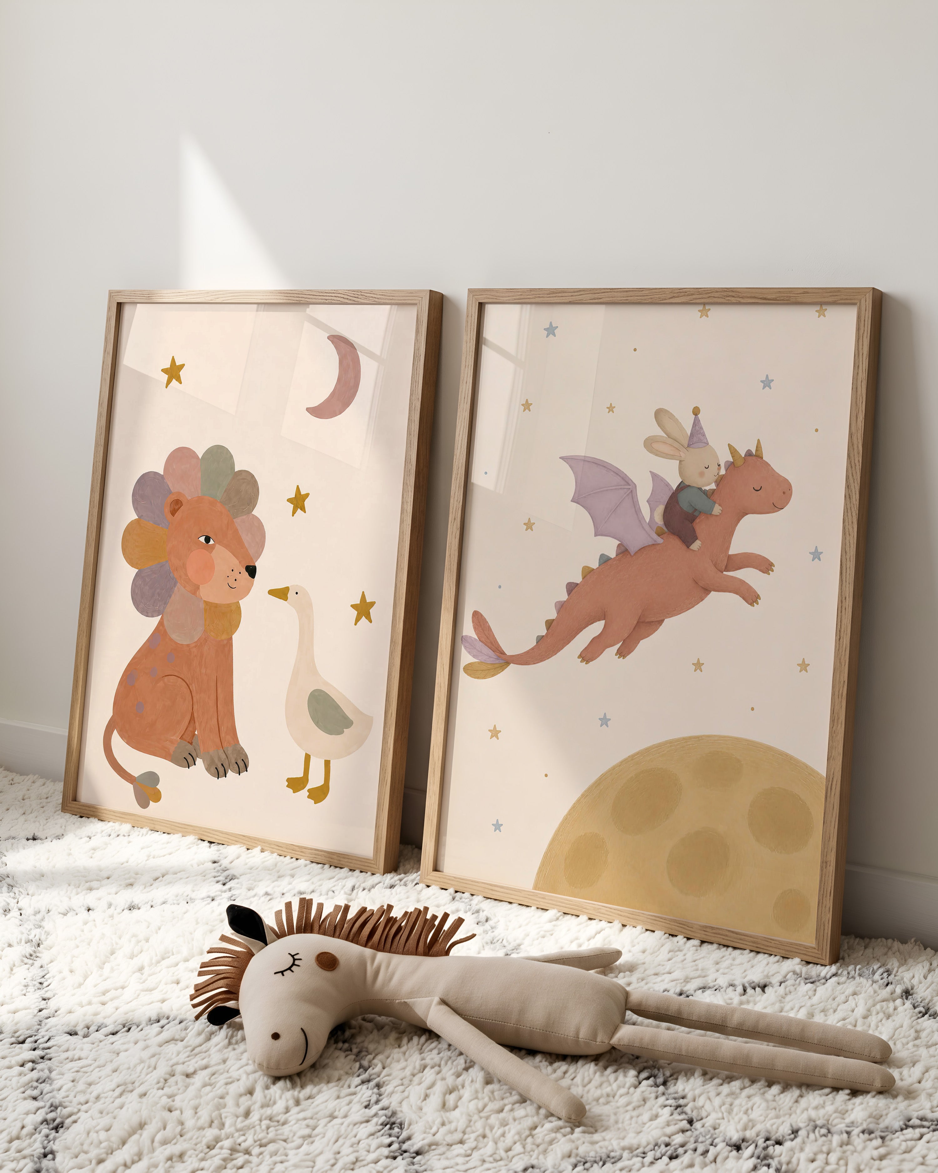 Kinderkamer print - Konijn op een draak