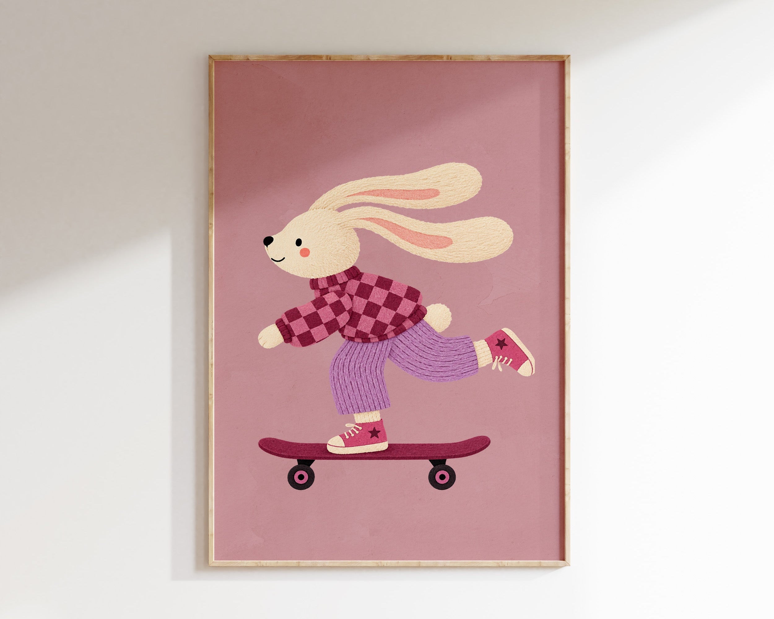 Kinderkamer print - Konijntje op skateboard