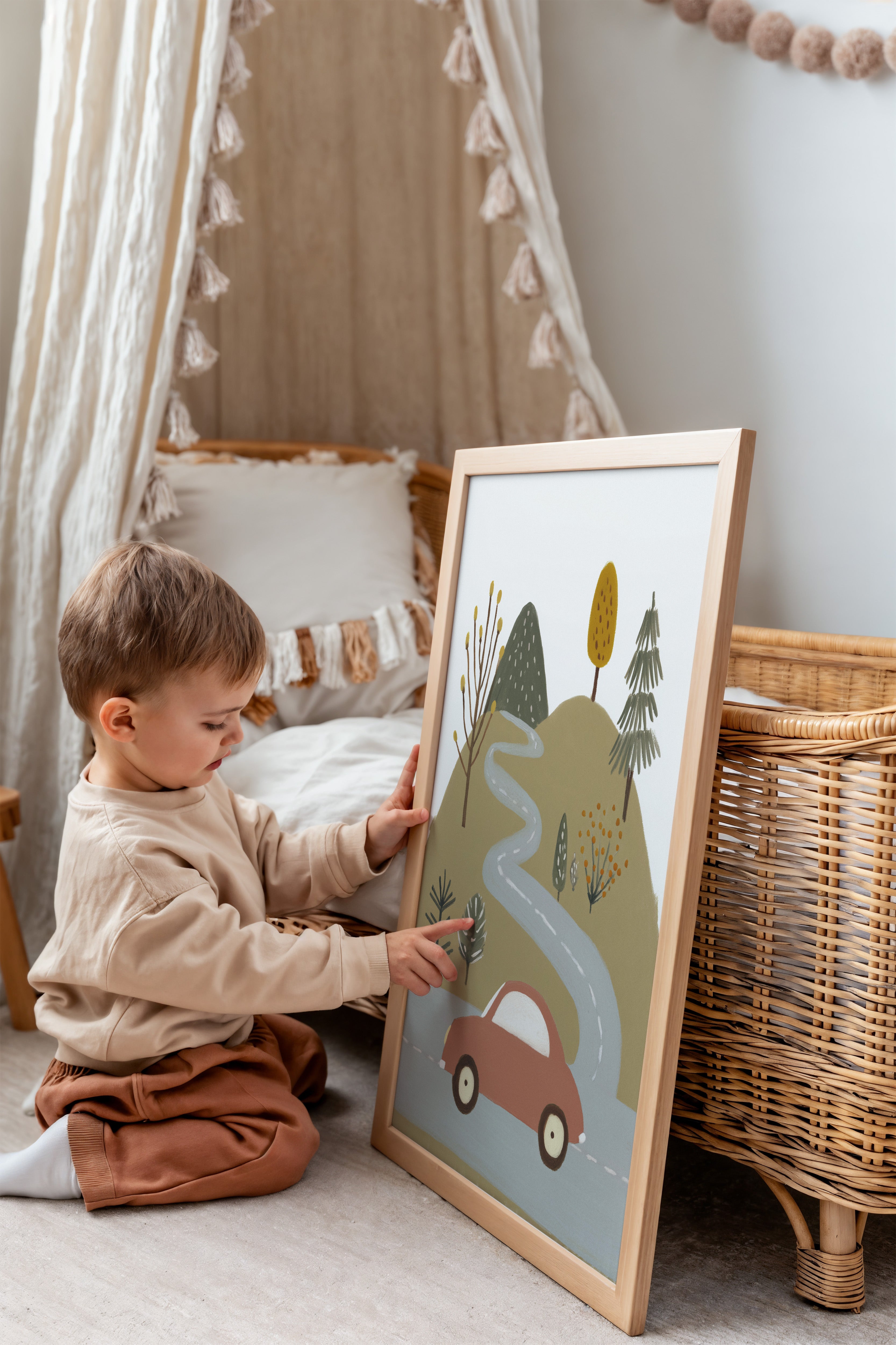 Kinderkamer print - Auto op avontuur