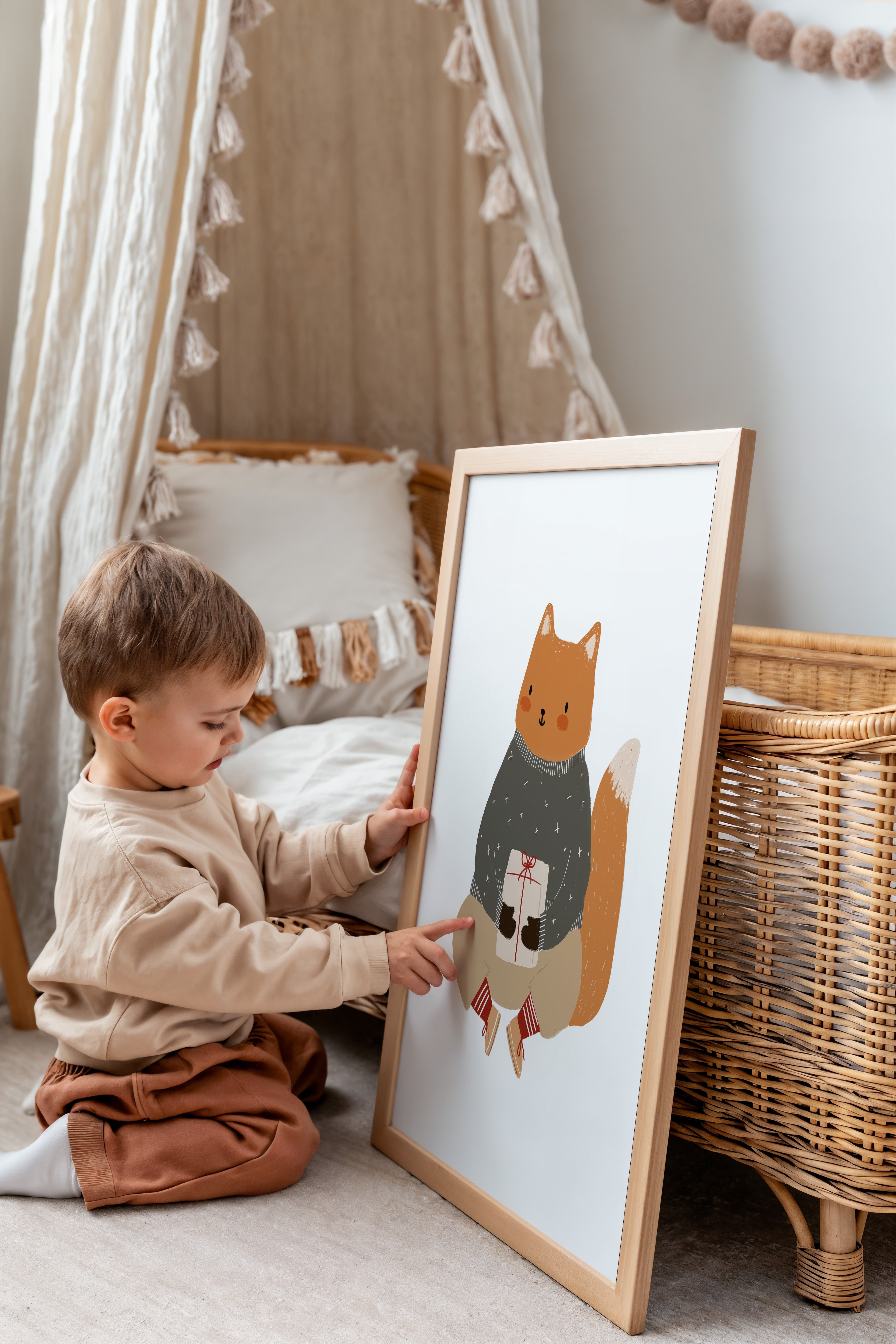 Children's room print - Fox with Gift