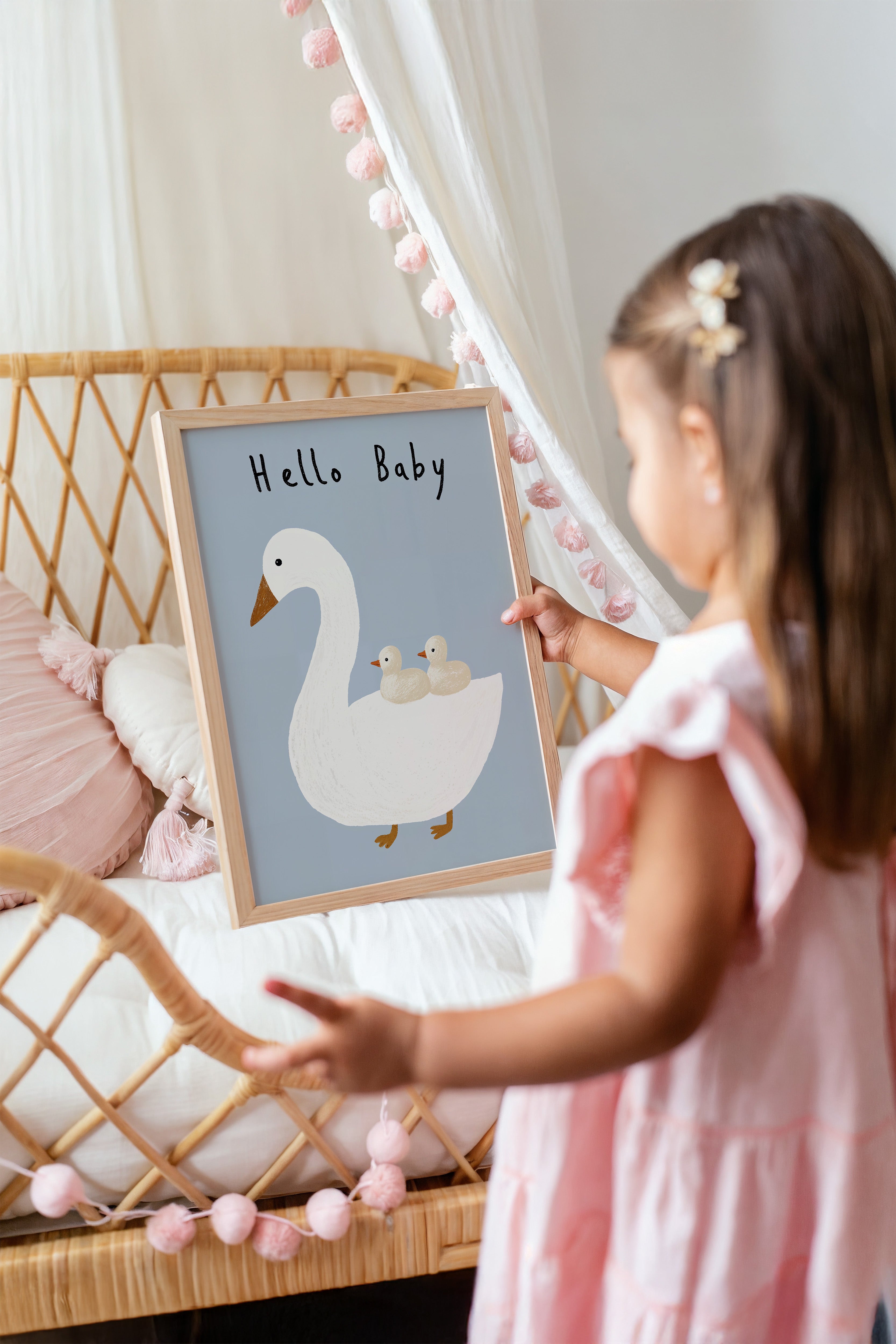 Kinderkamer print - Zwaan met kuikens