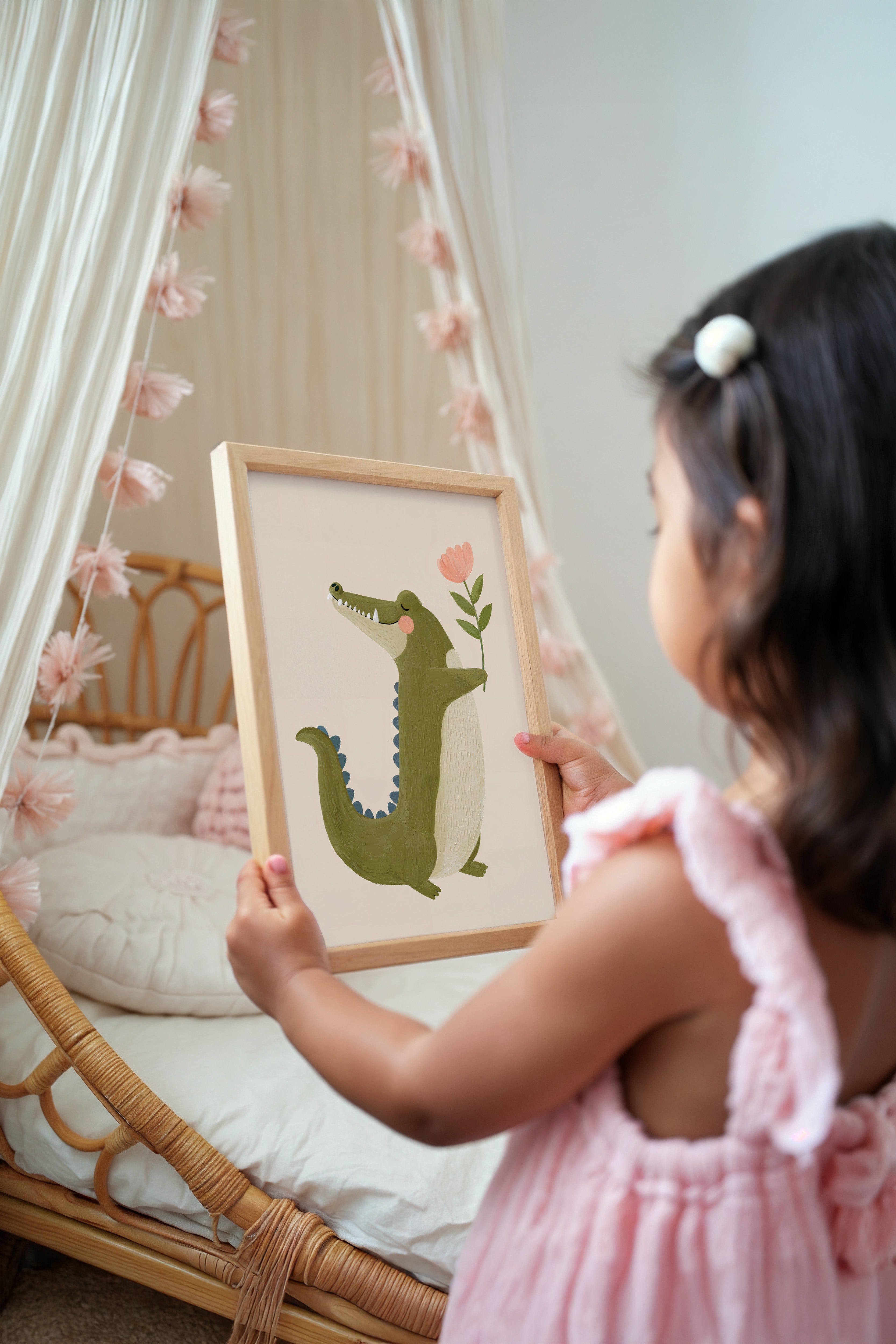 Children's room print - Friendly Crocodile with Flower