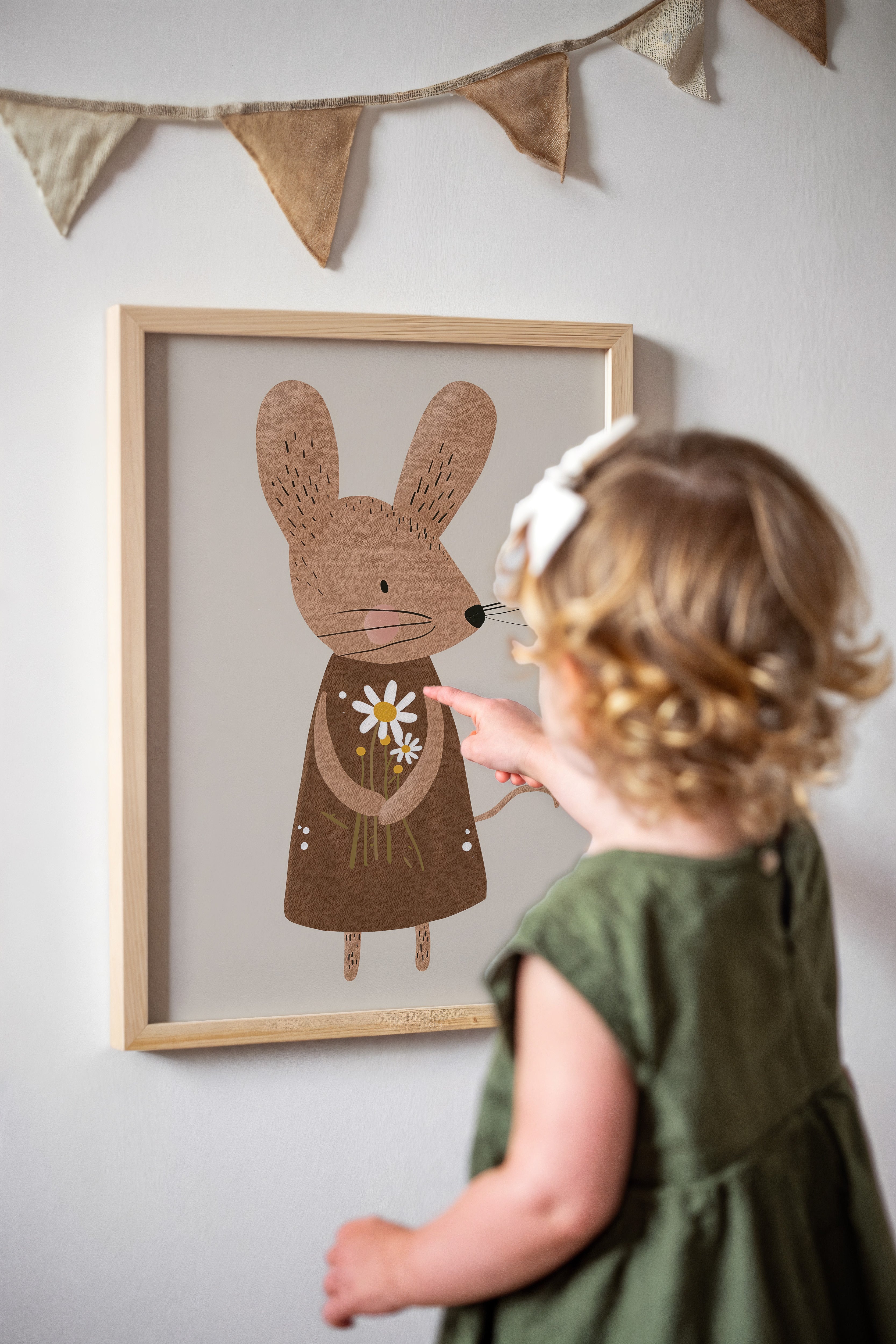 Kinderkamer print - Muisje met Madeliefjes