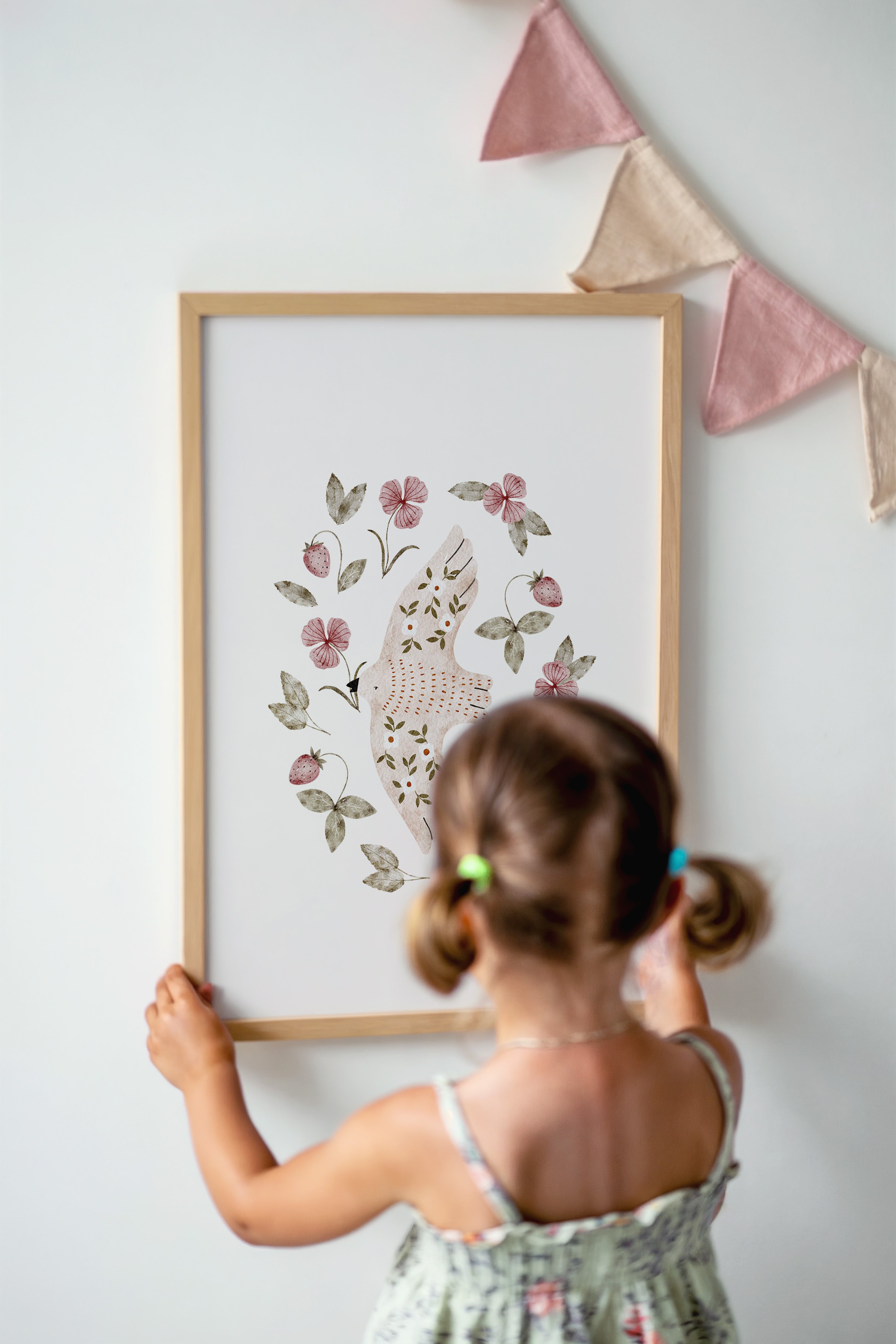 Kinderkamer poster - Vogel en Lente Bloemen | Spring Garden