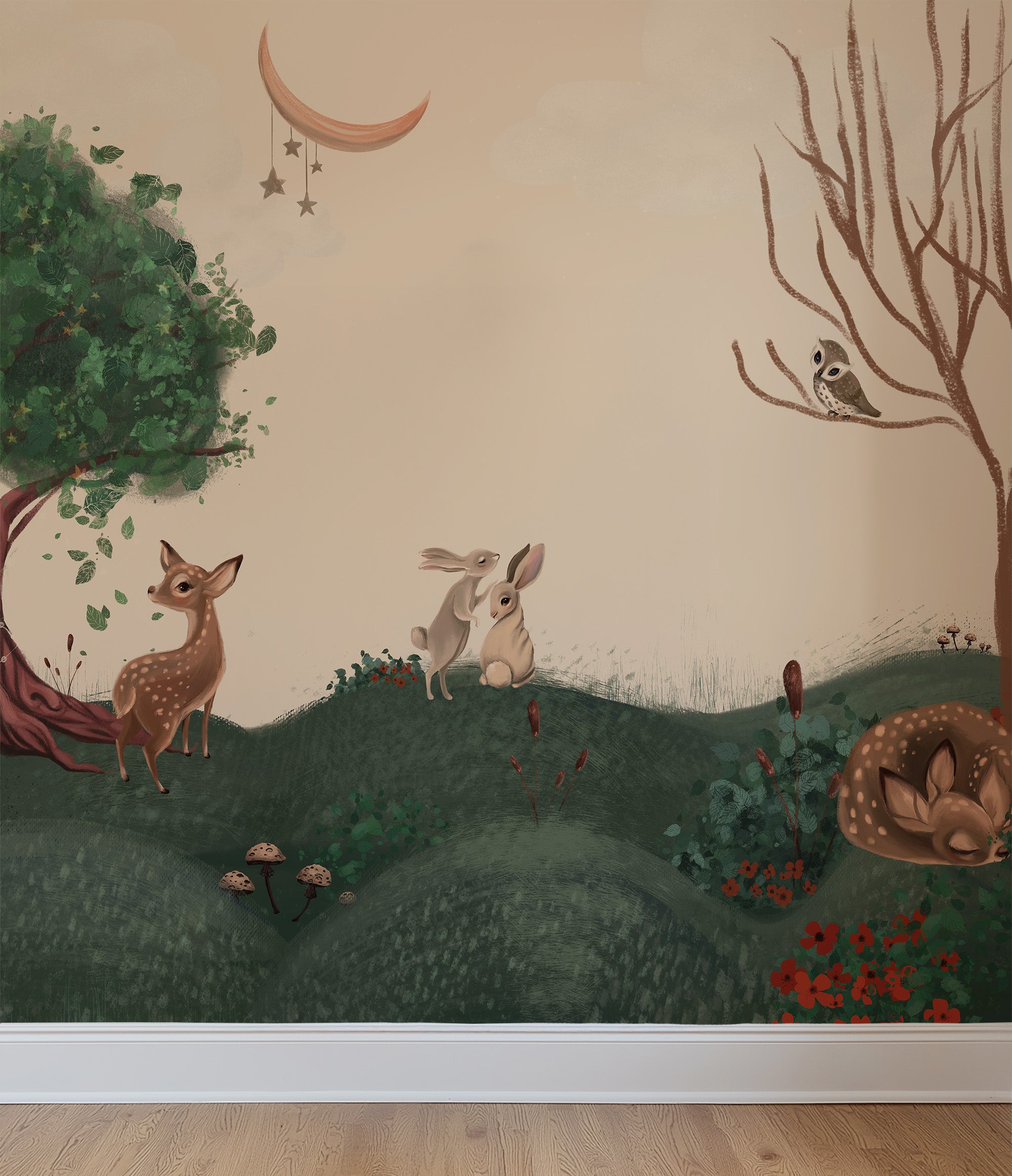 Collage behang Enchanted Forest - beige