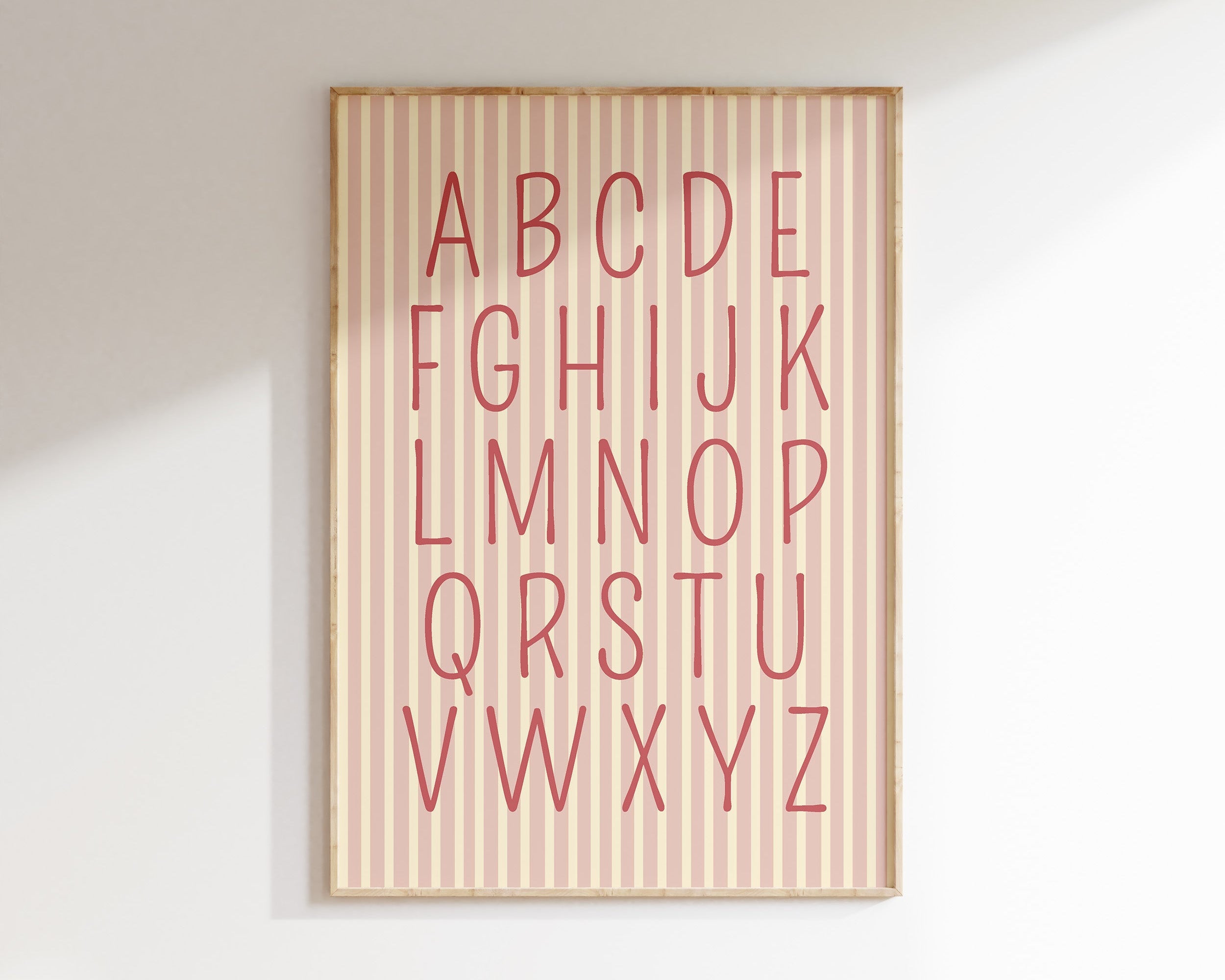 Kinderkamer print - Alfabet Gestreept roze