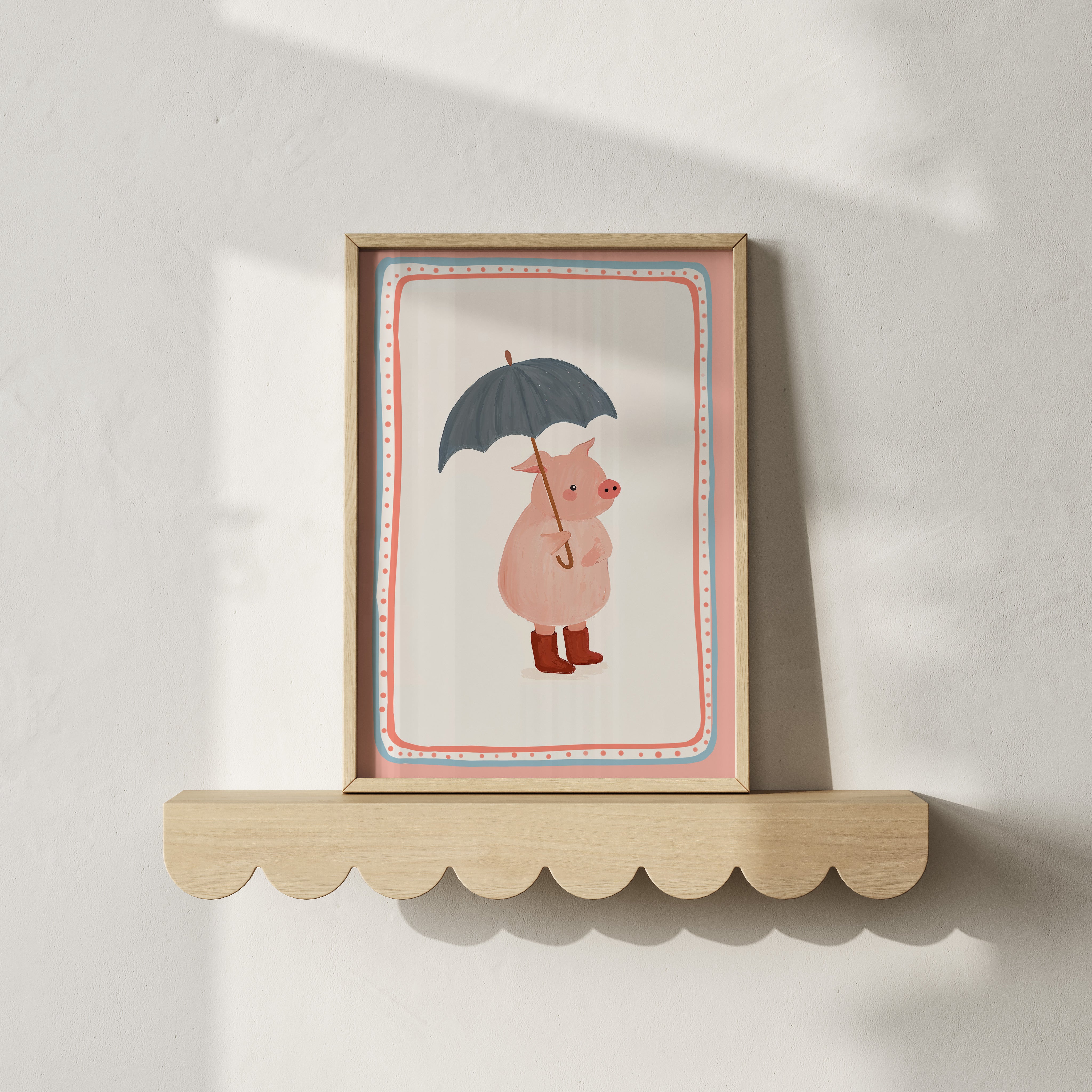 Children's room print - Pig with umbrella