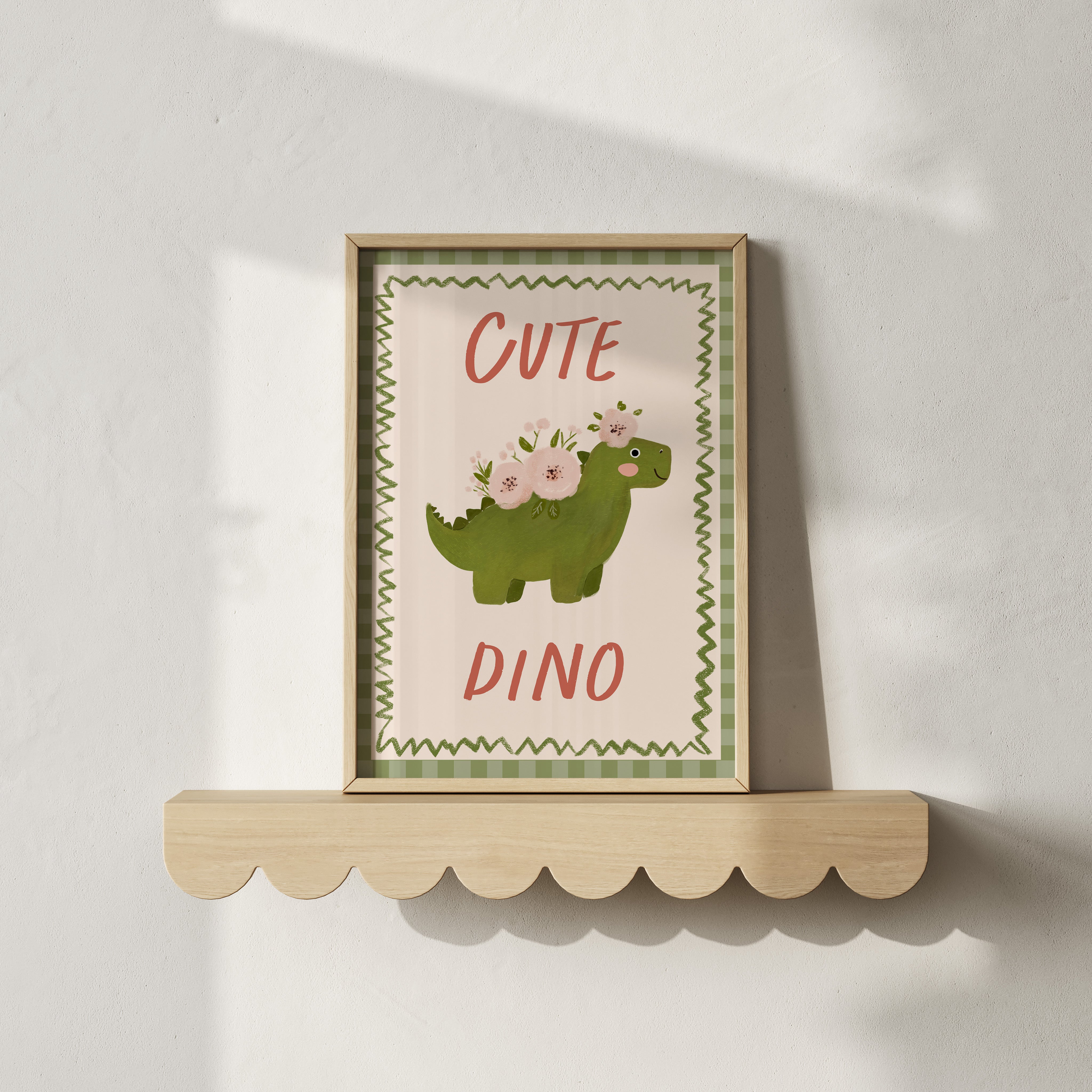 Children's room print - Cute Dino with Flowers