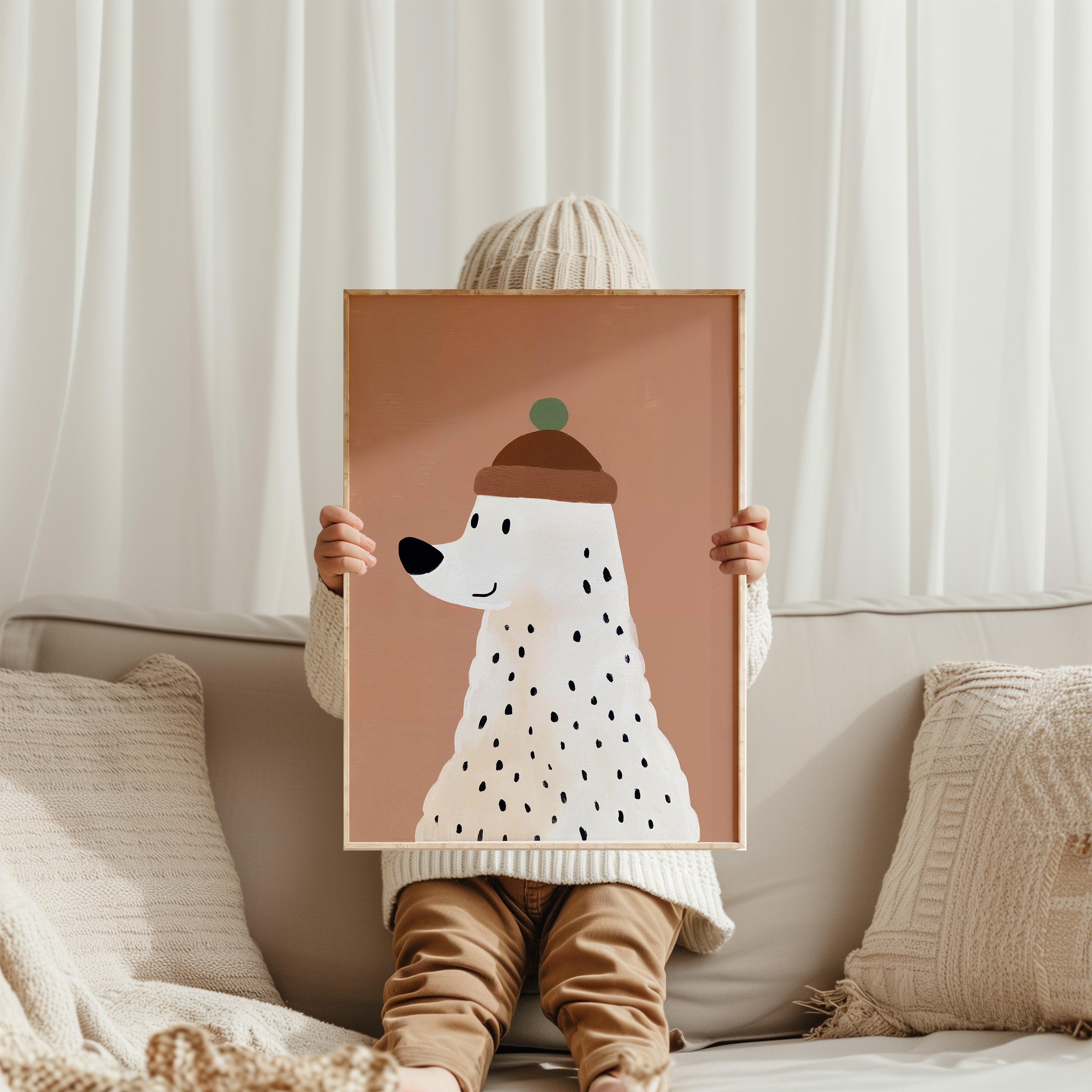 Nursery print - White bear with hat