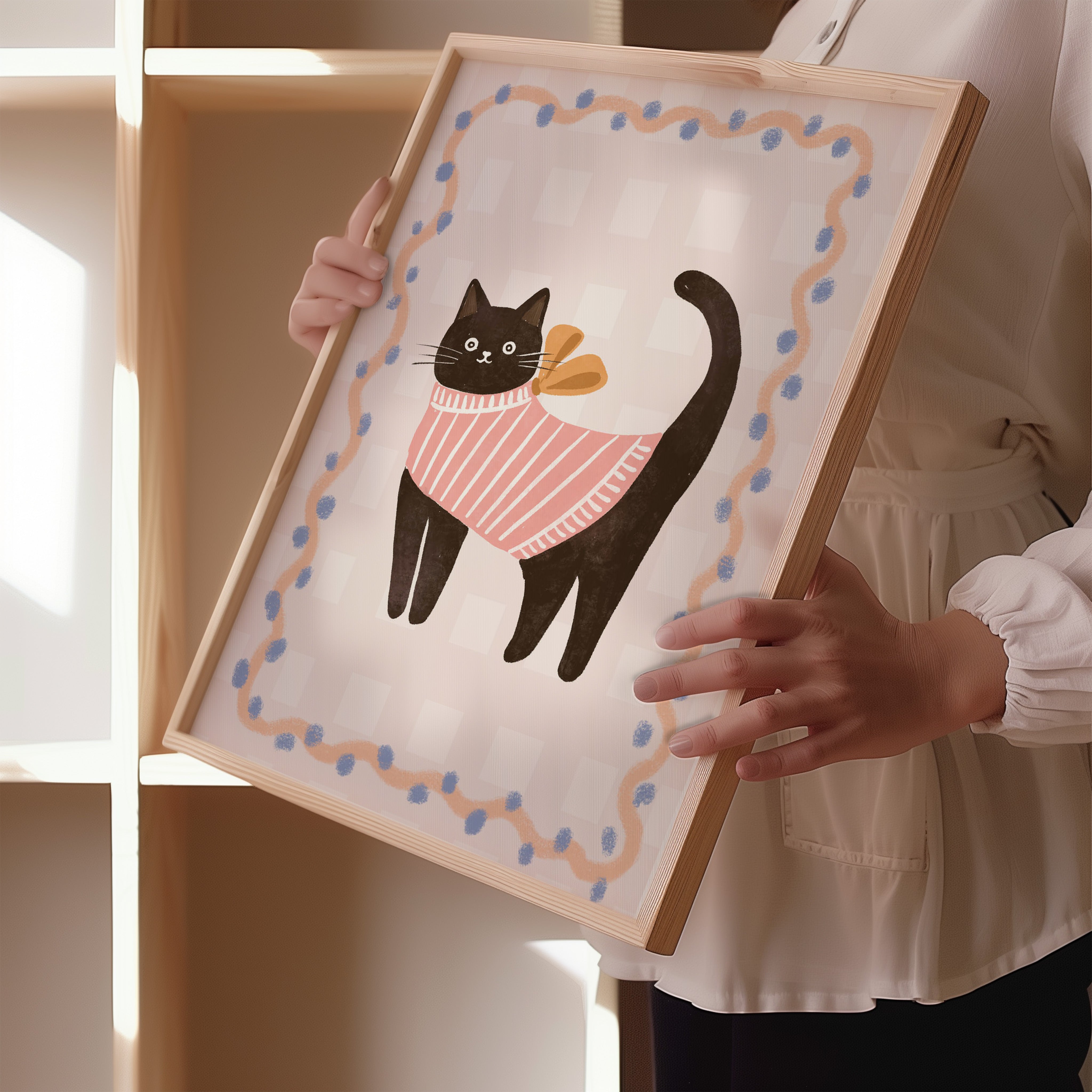 Children's room print – Black cat with sweater