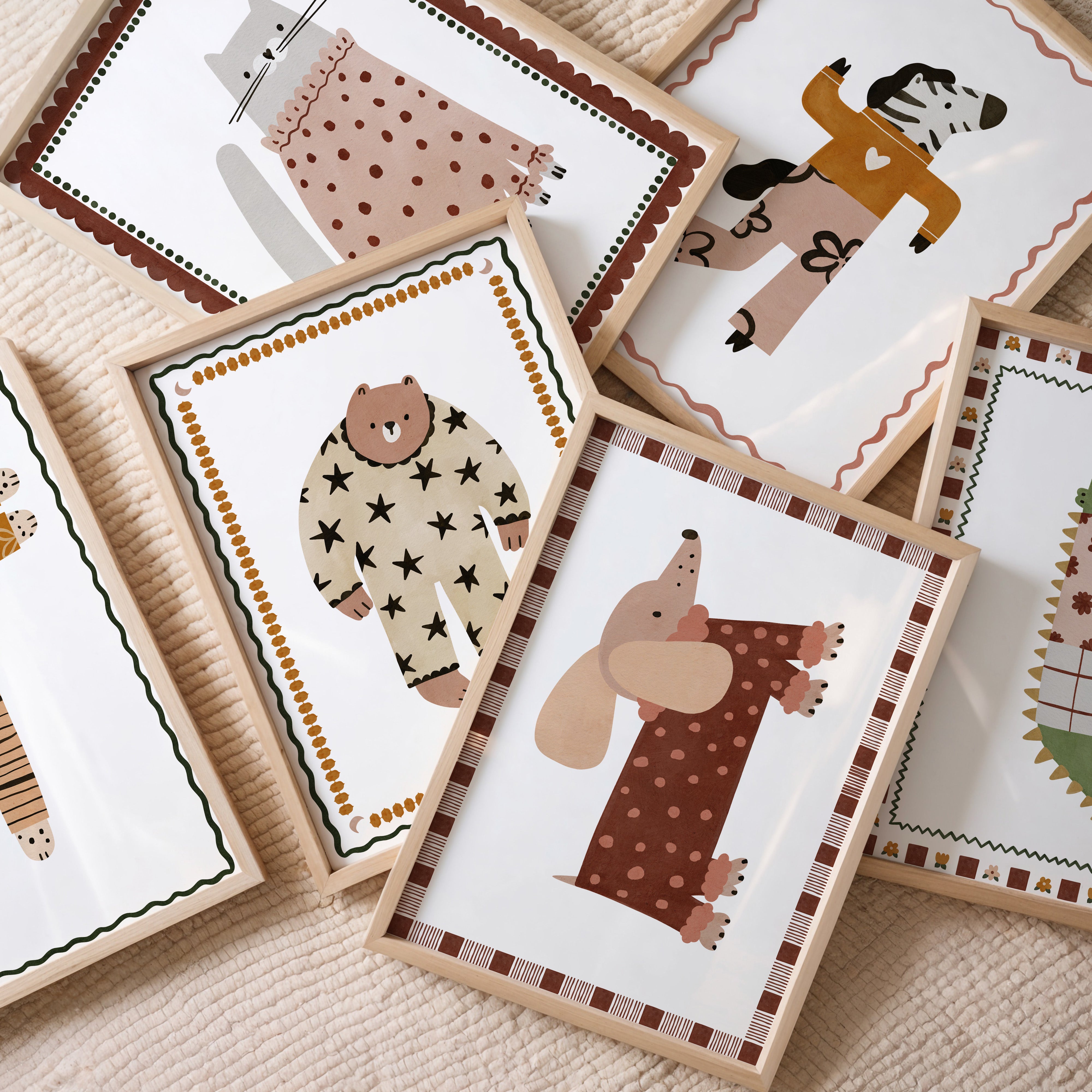 Retro kinderkamer poster - Beer in sterrenpyjama