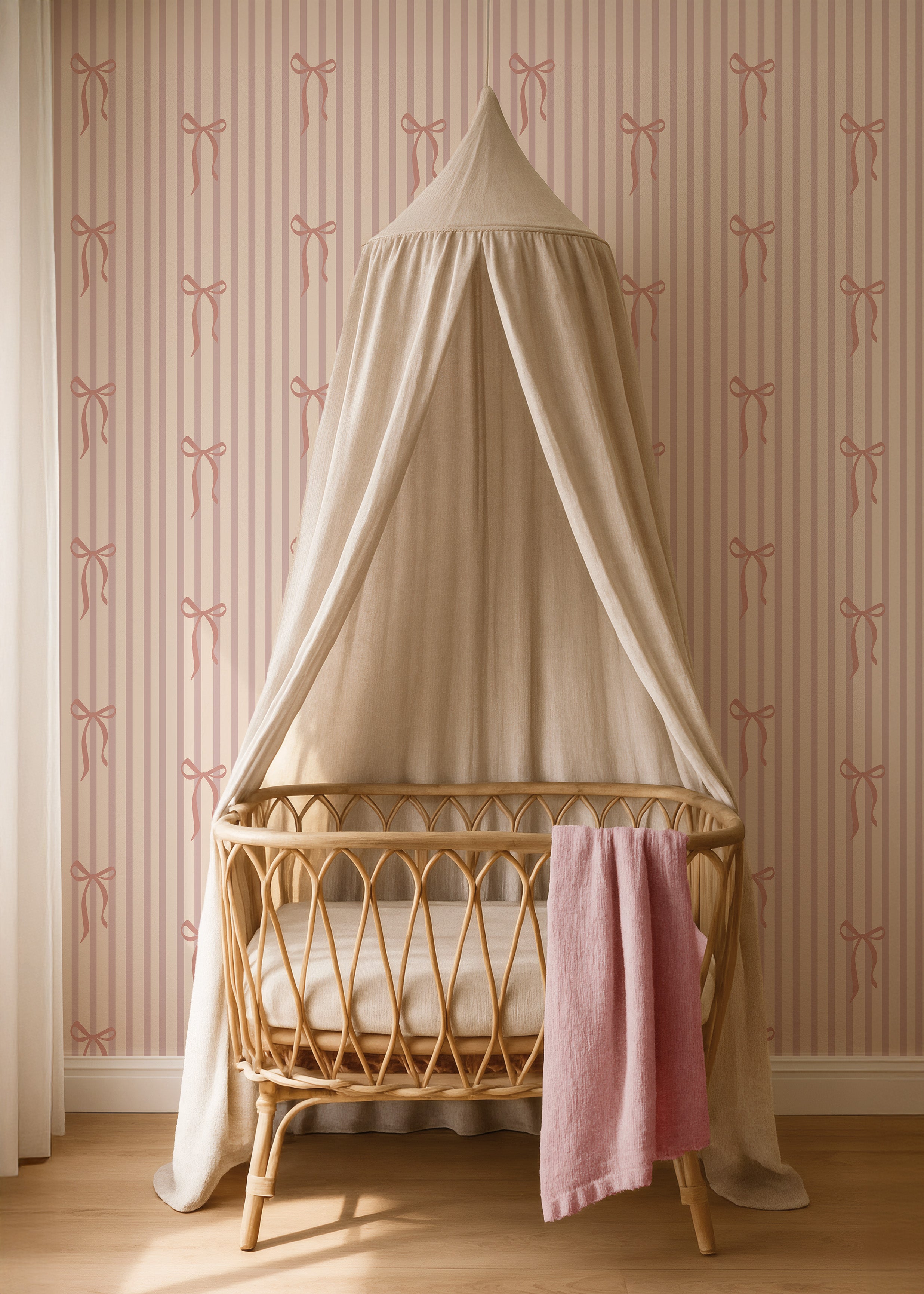 Behang Striped Bows - dusty blush