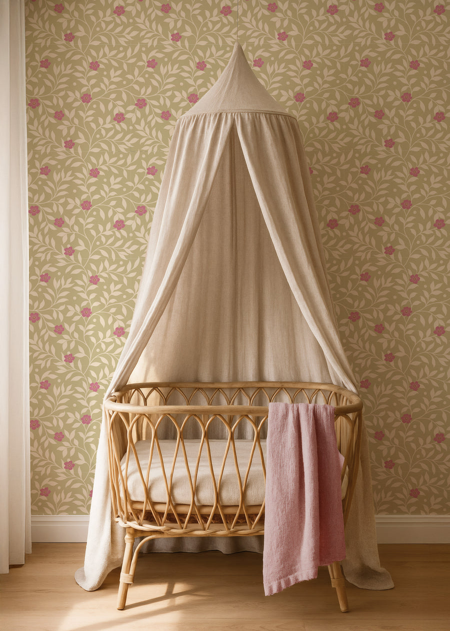 Behang Tiny Blossom - olive