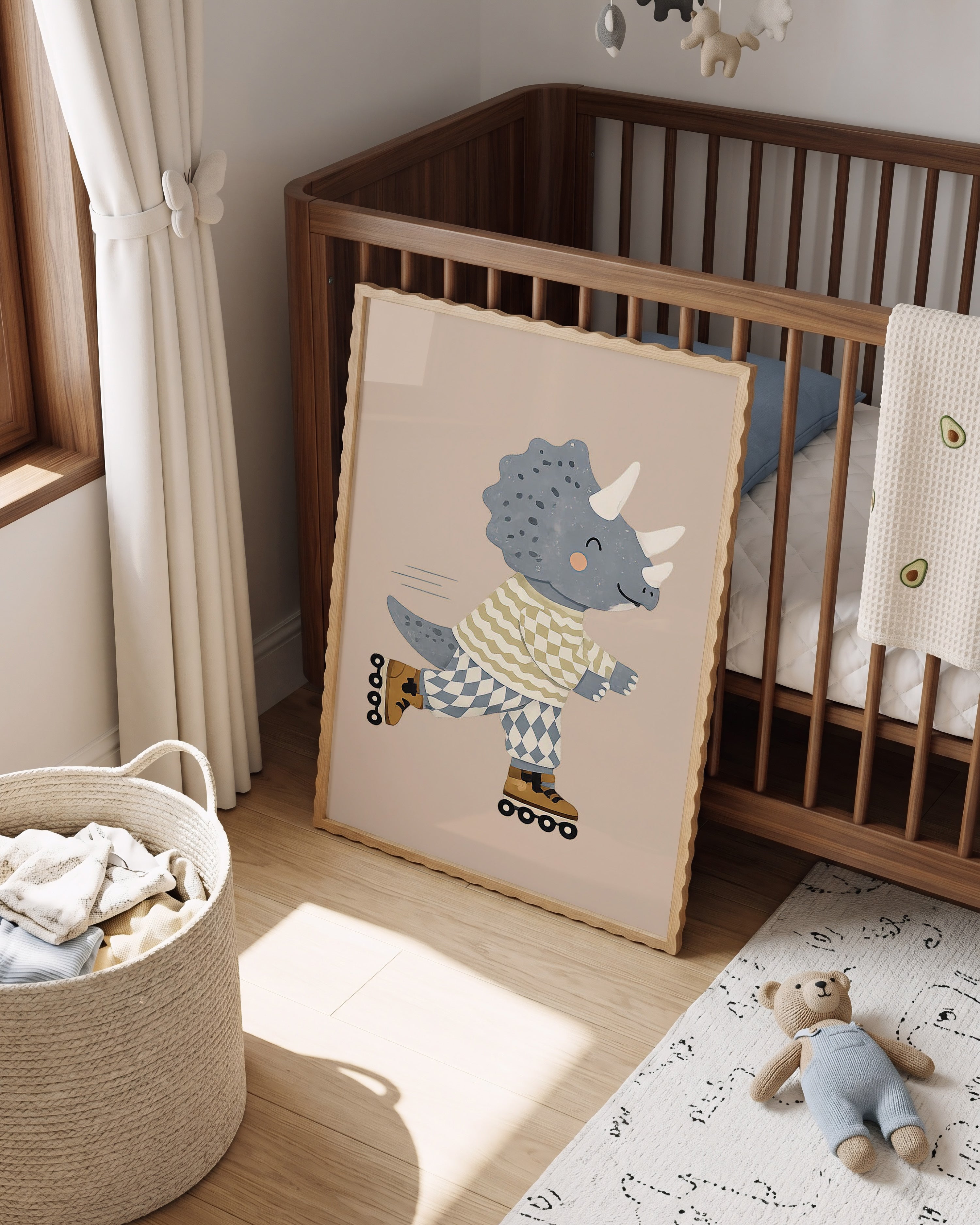 Kinderkamer print - Rollerskate Dinosaurus