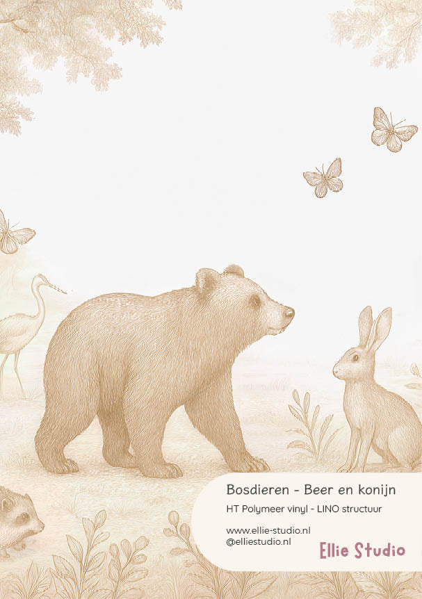 Muursticker staal - Bosdieren | beer en konijn