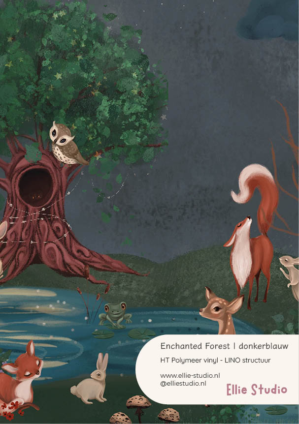 Muursticker staal - Enchanted Forest | donkerblauw