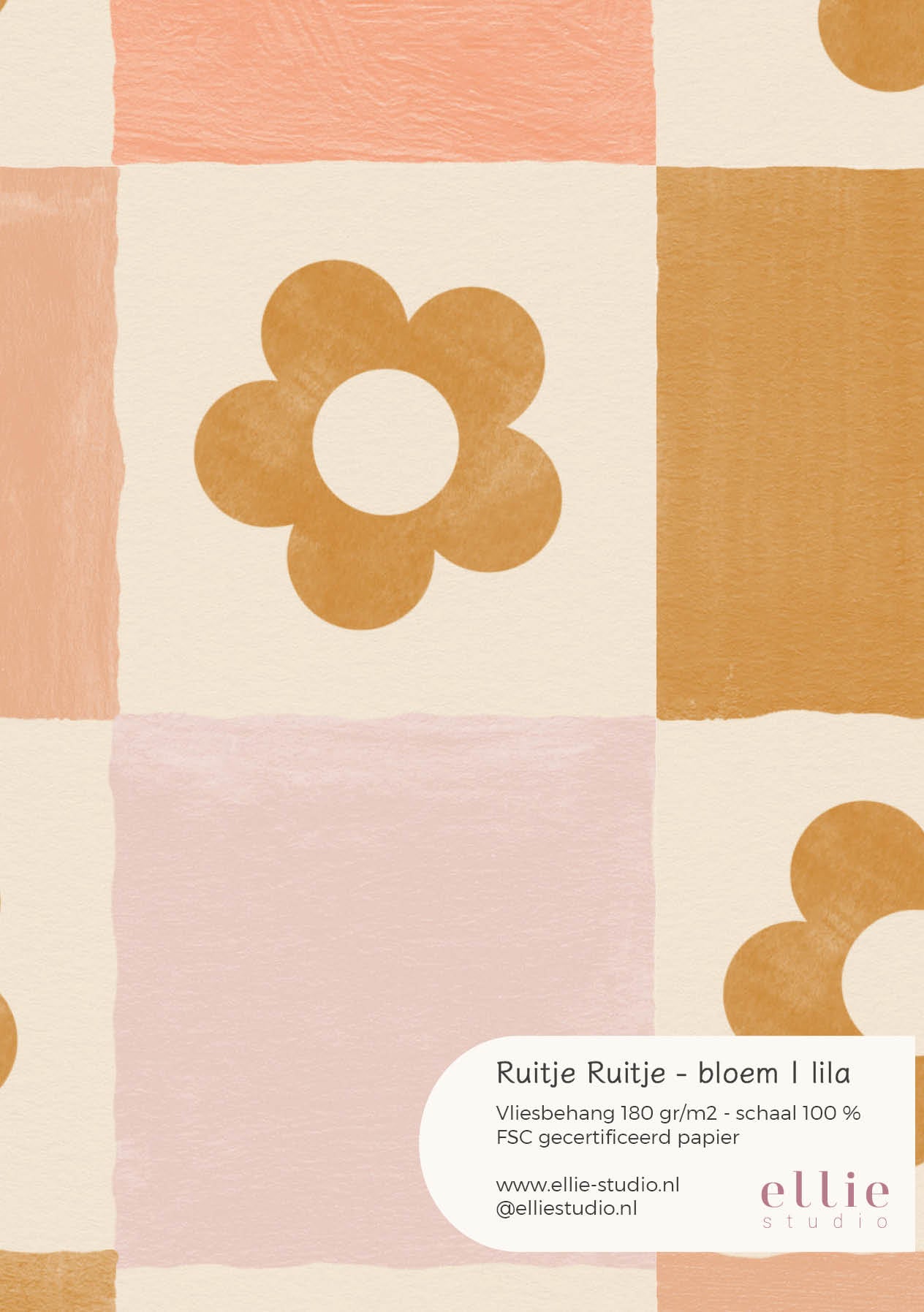 Wallpaper sample Checkered Checkered - Lilac with flowers