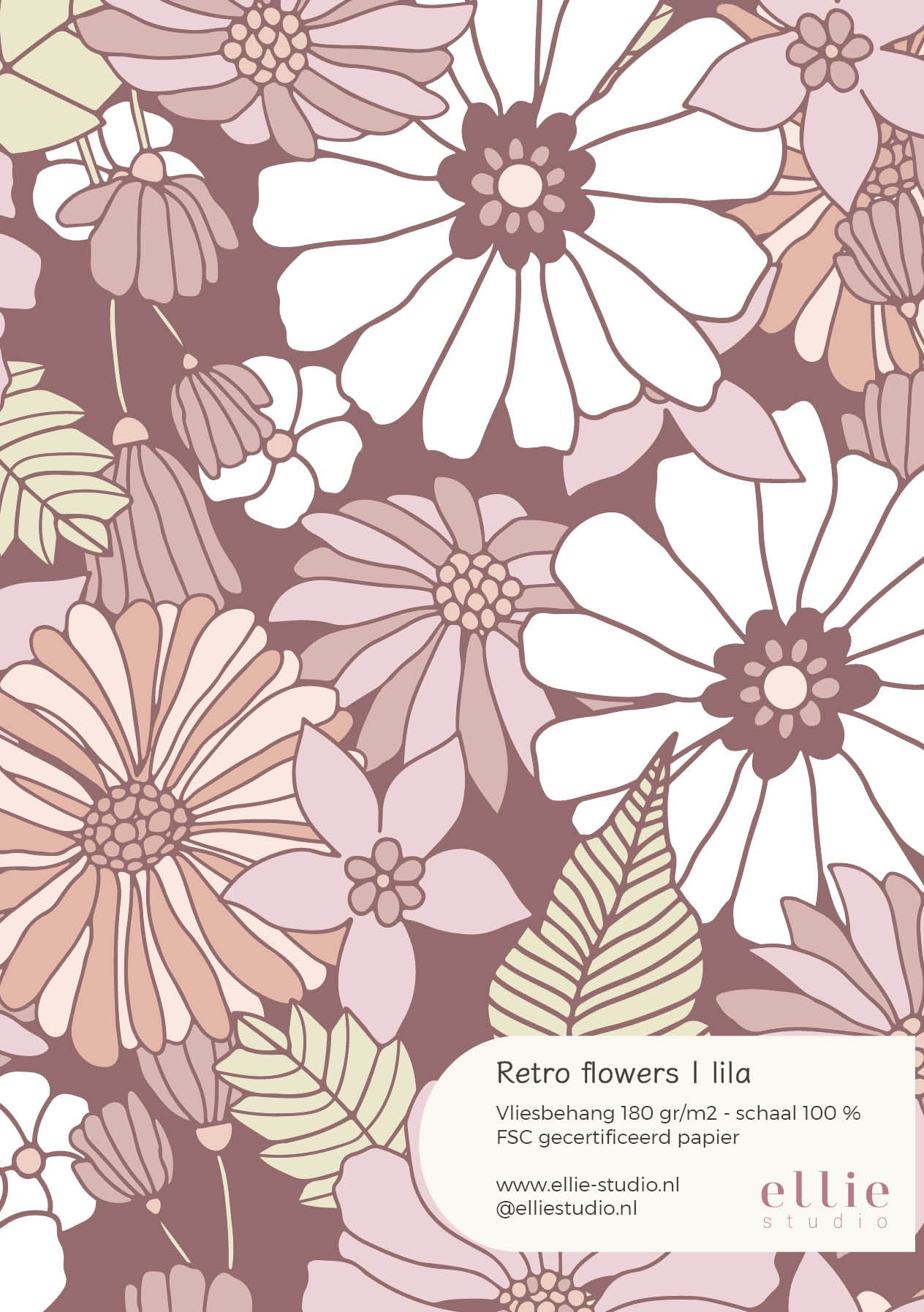 Behangstaal Retro Flowers - mauve