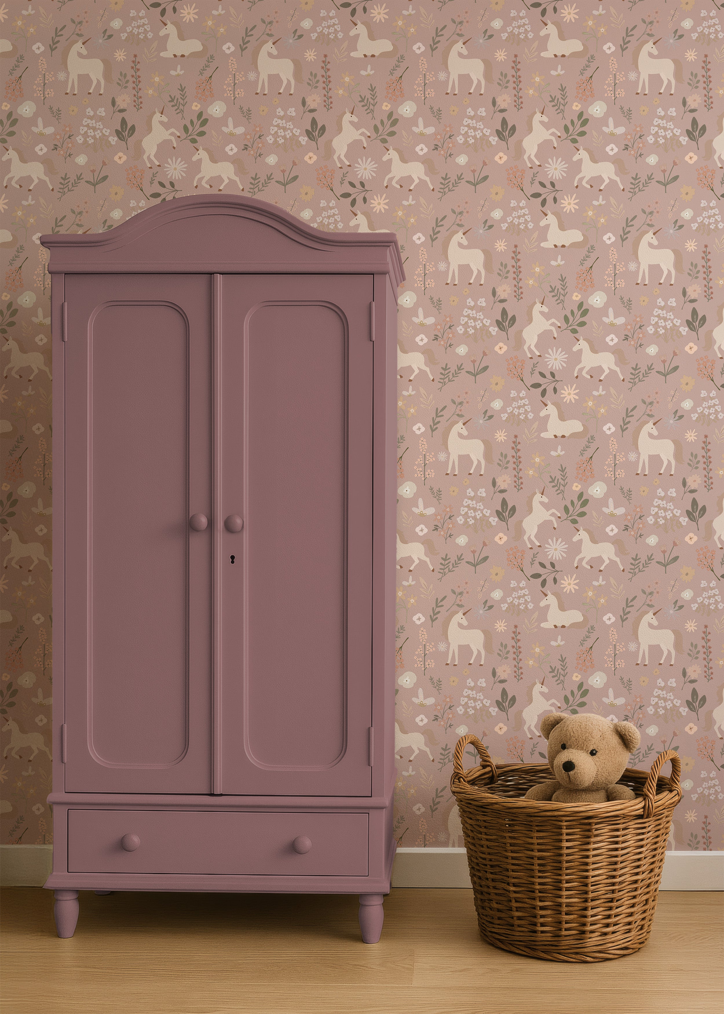 Behang Unicorns - old rose