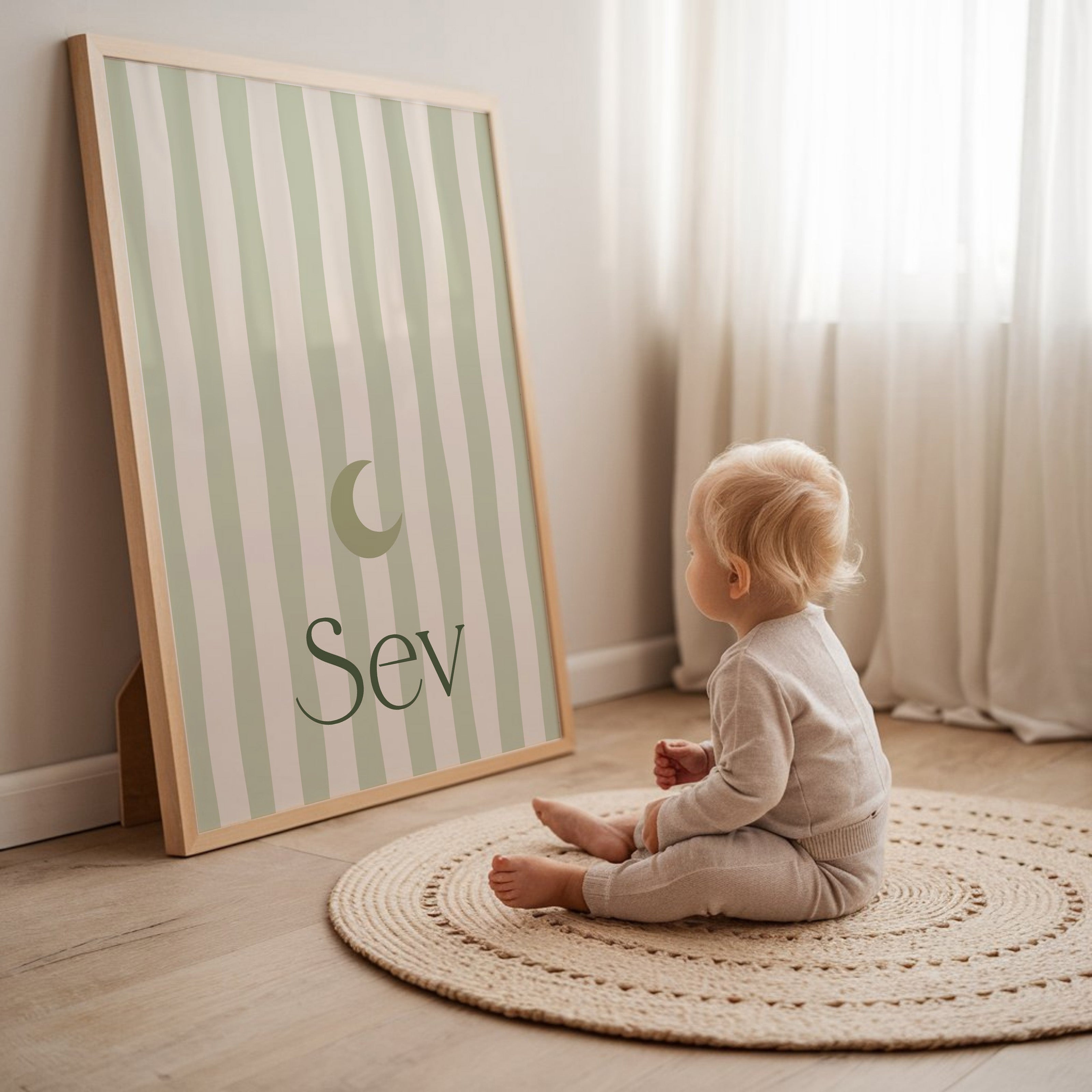 Geboorteposter Maanstrepen - zacht groen