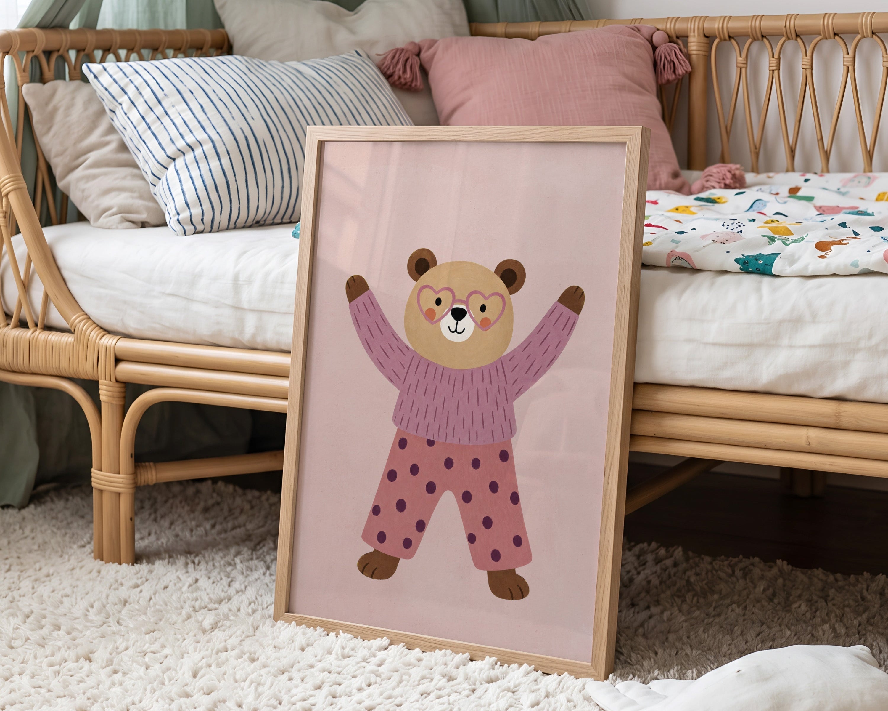 Children's room print - Rabbit with Field Flowers