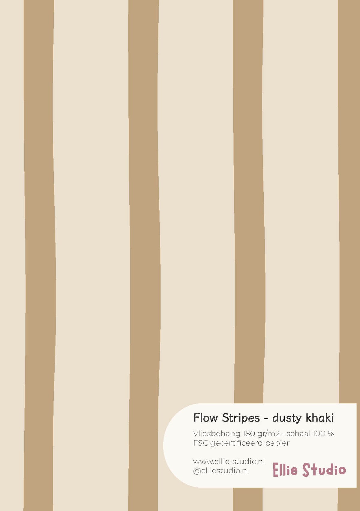 A4 behangstaal van Flow Stripes - dusty khaki met licht crème en warm khaki