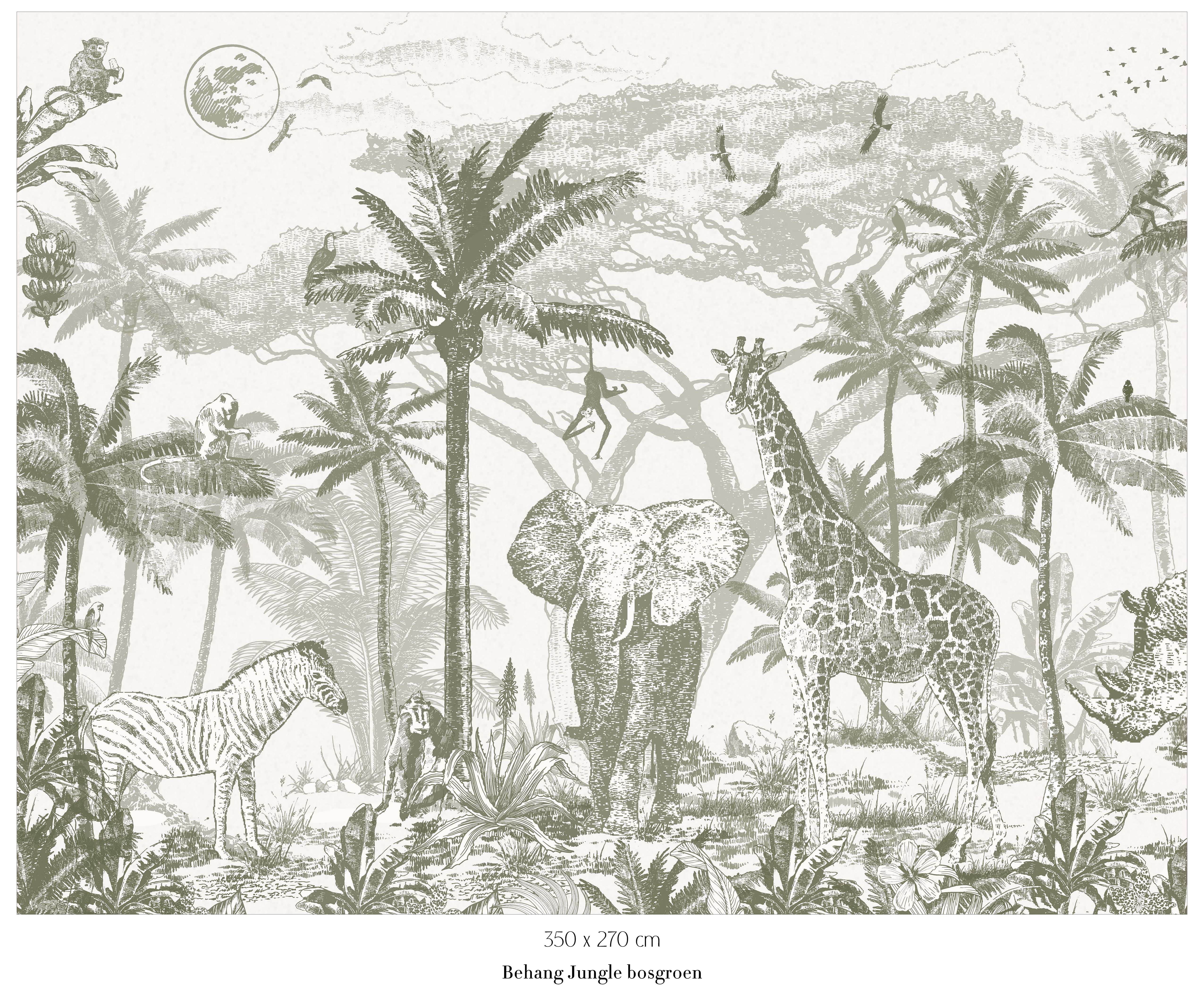 Collage wallpaper Jungle - forest green