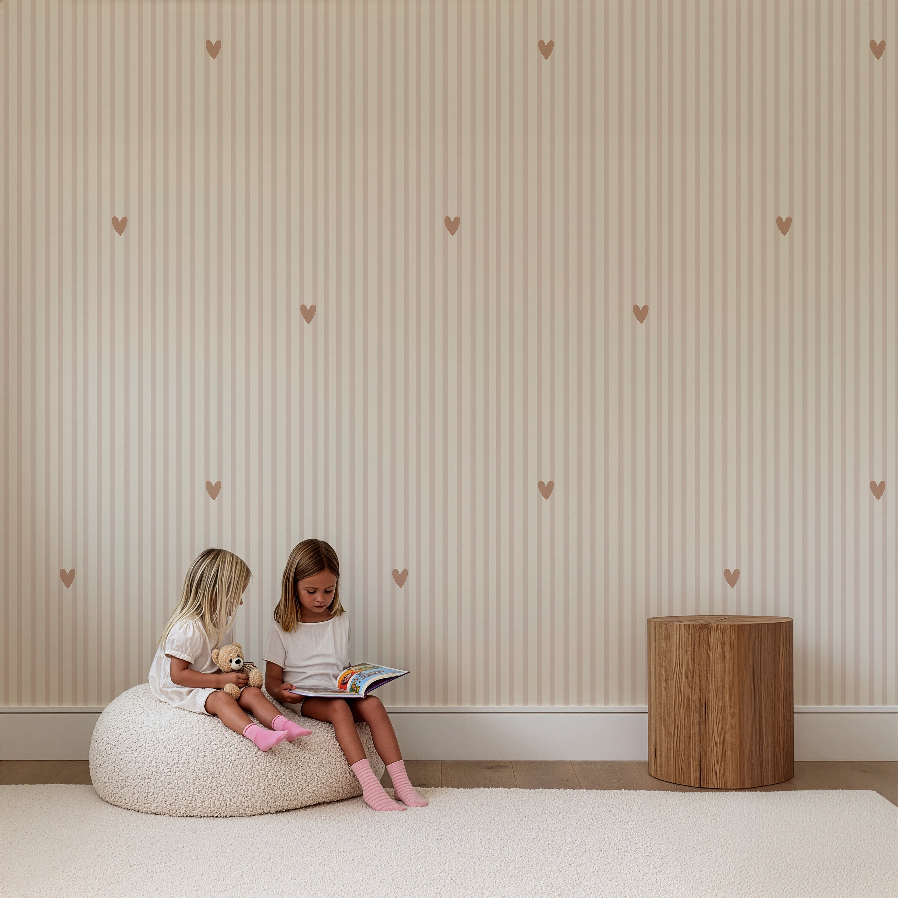 Behang Striped Hearts - beige