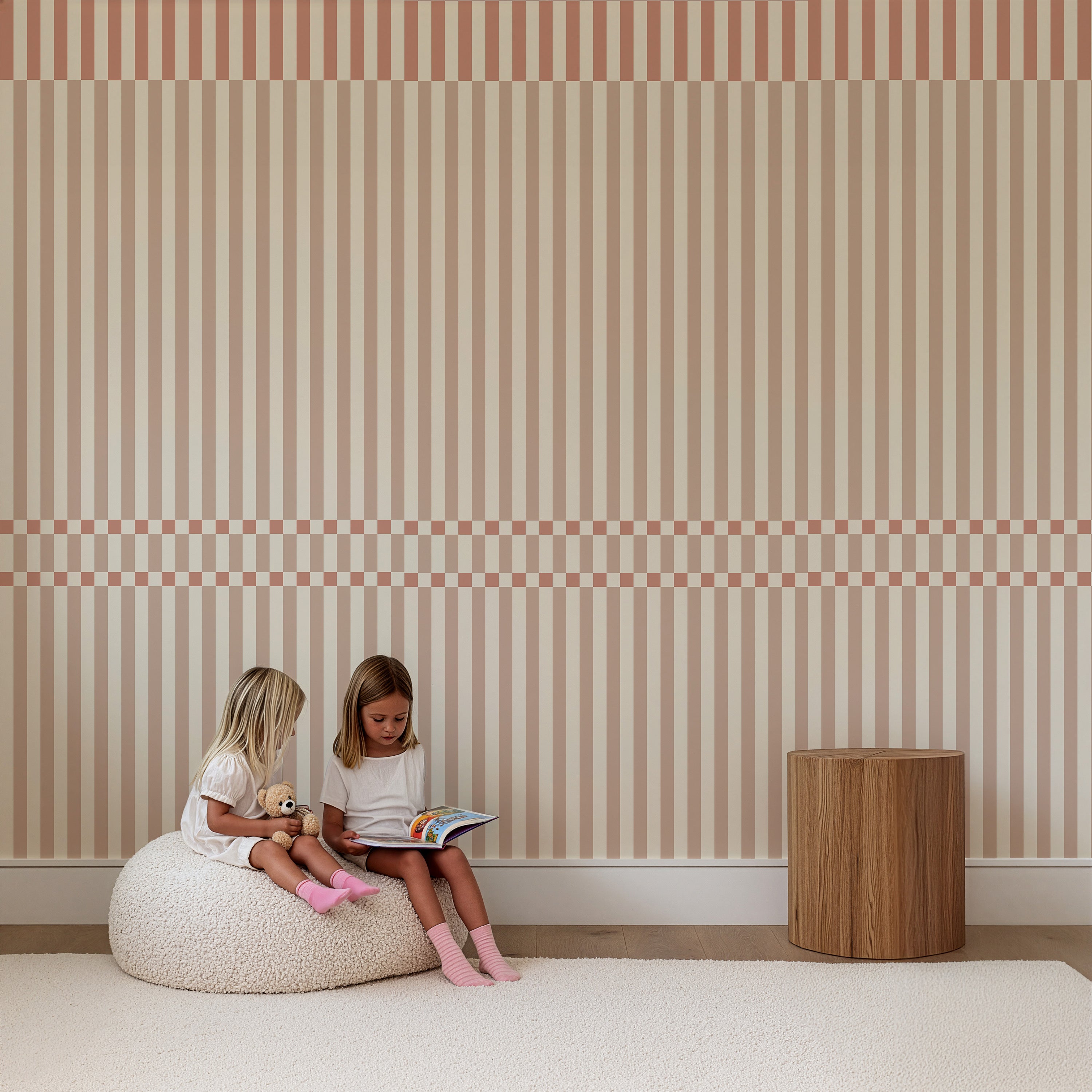 Wallpaper Checkered Stripes - sand