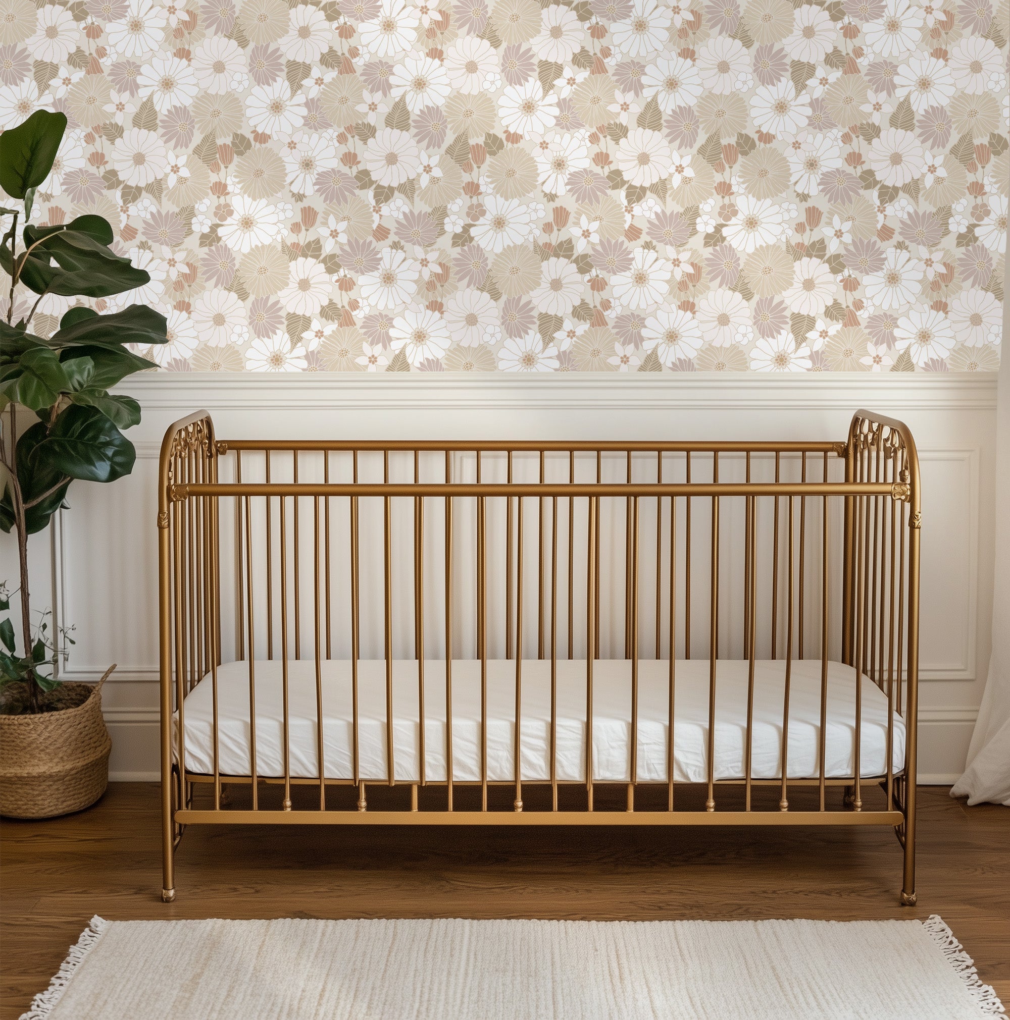 Behang Retro Flowers - beige