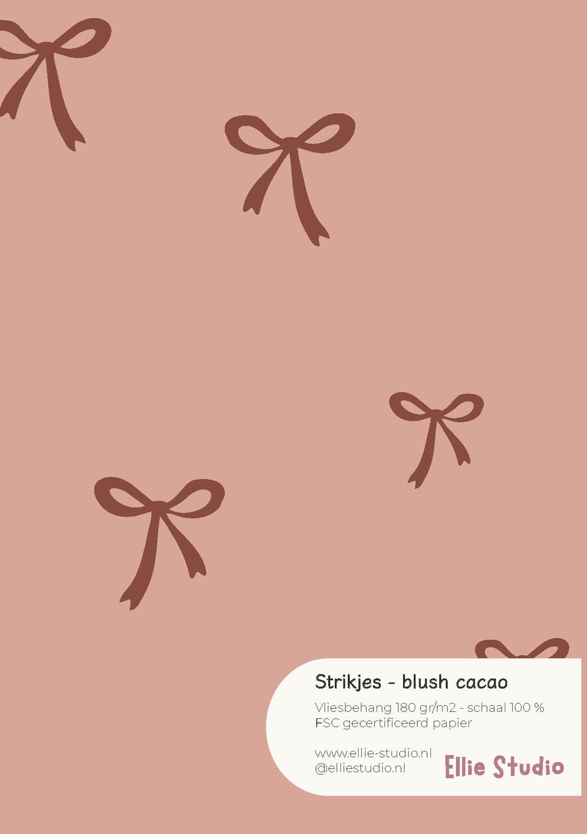 A4 behangstaal Strikjes - blush cacao van ELLIE Studio: blushroze met cacaobruine strikjes