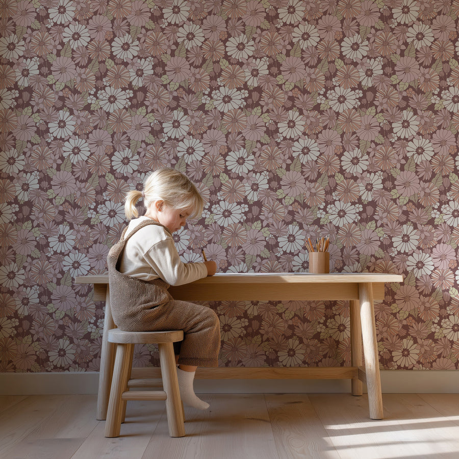 Behang Retro Flowers - lila