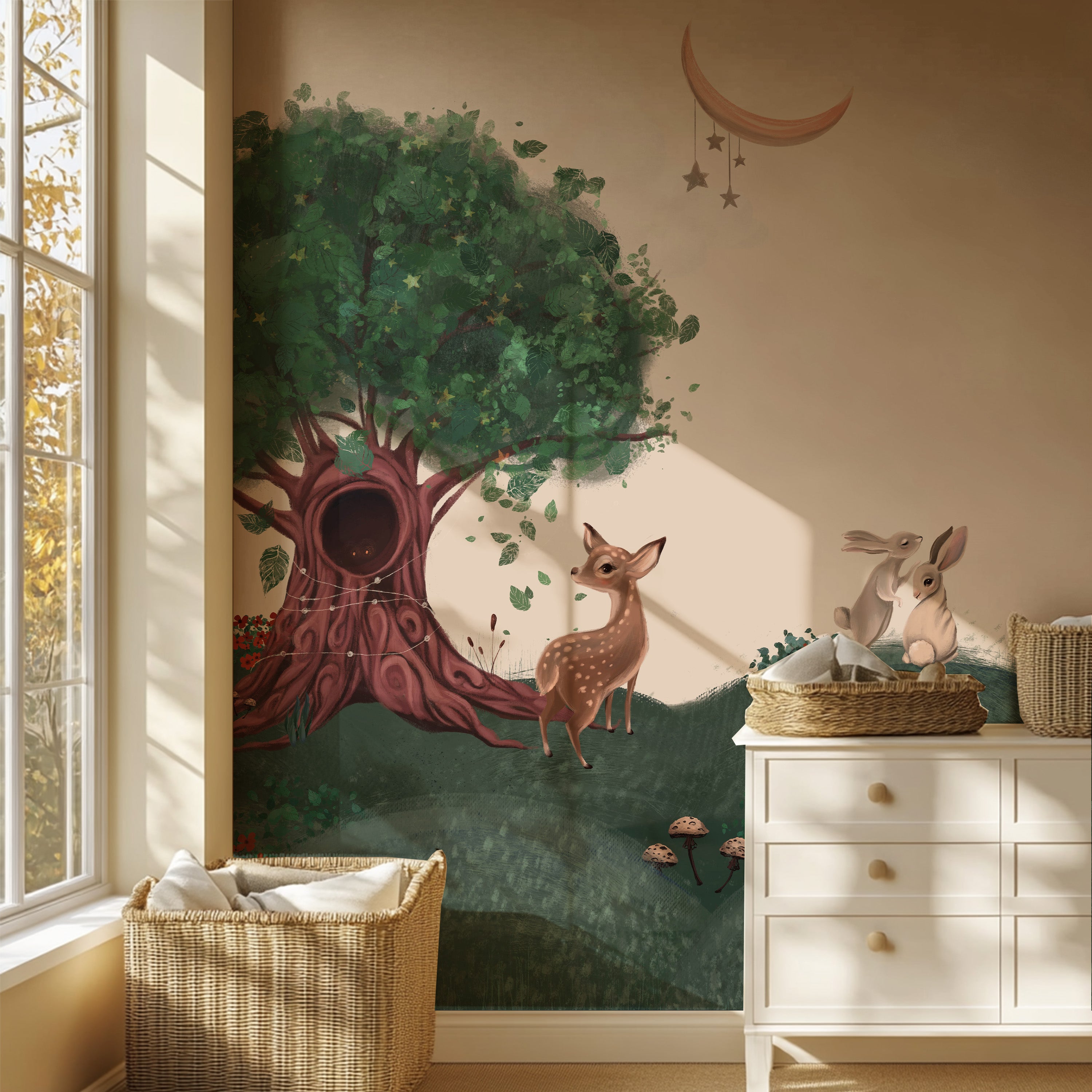 Collage behang Enchanted Forest - beige