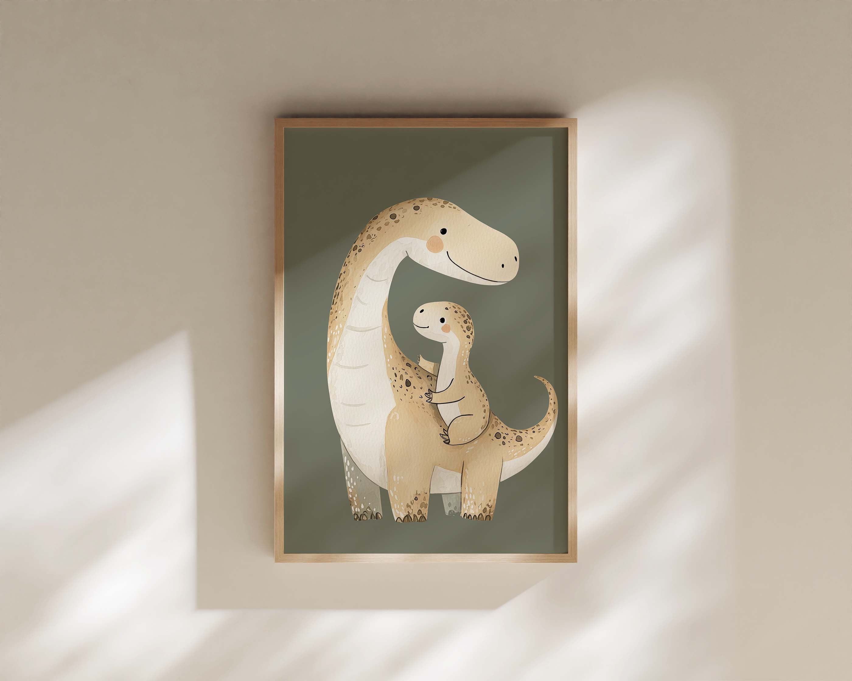 Kinderkamer print - Dino papa en baby