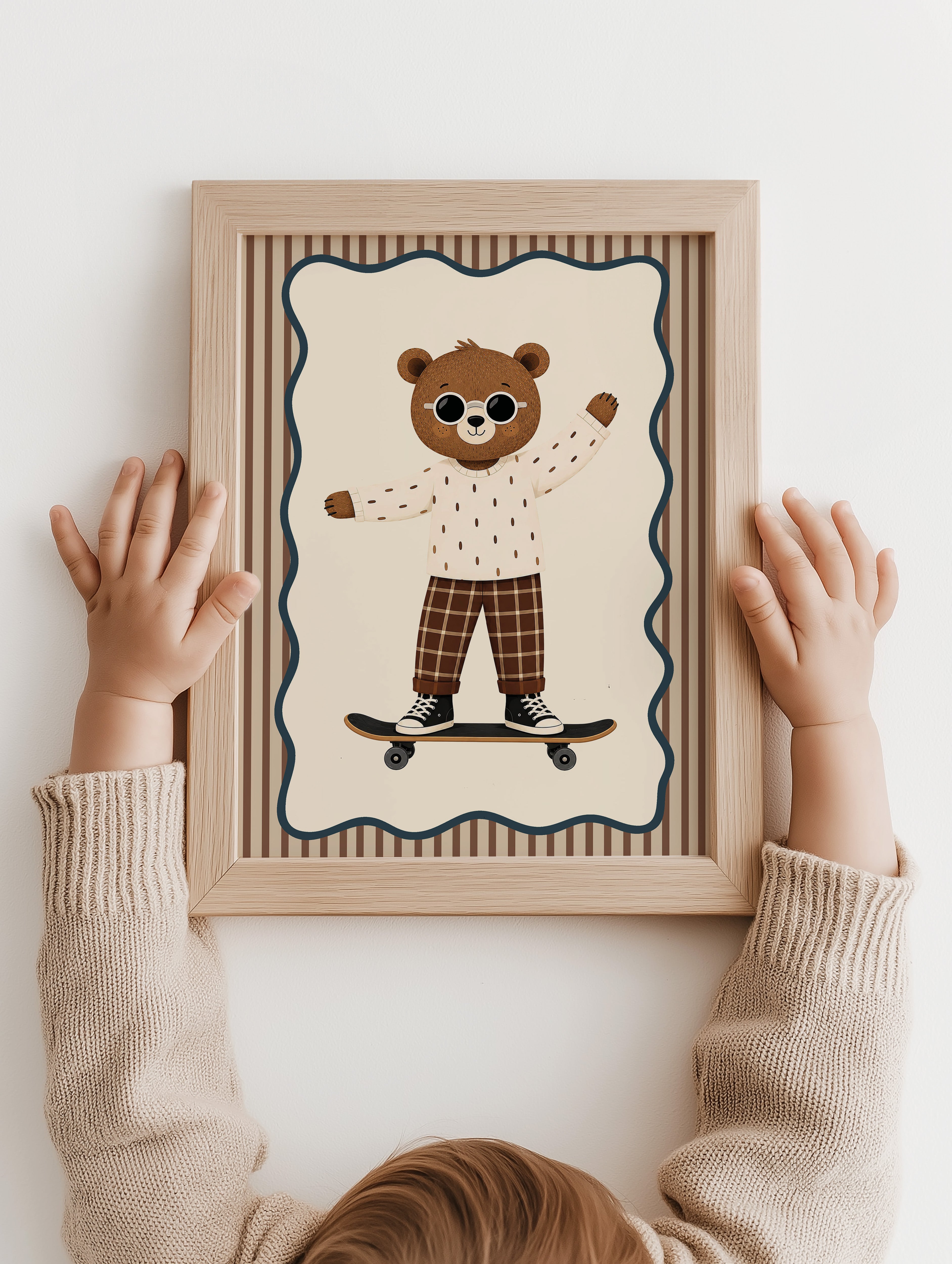 Kinderkamer print - Stoere beer op skateboard