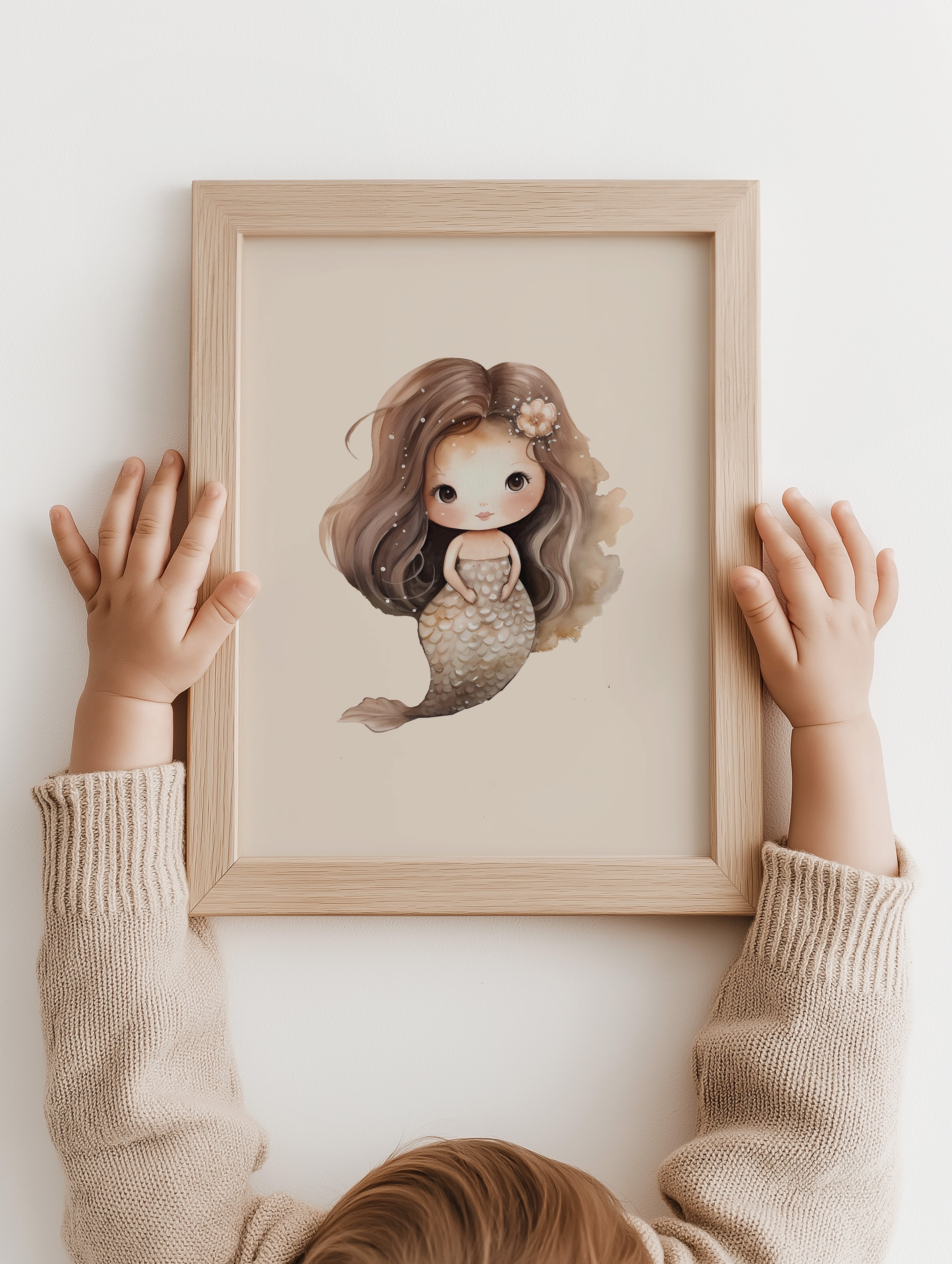 Kinderkamer poster - Zeemeermin beige met bloem | Mermaids