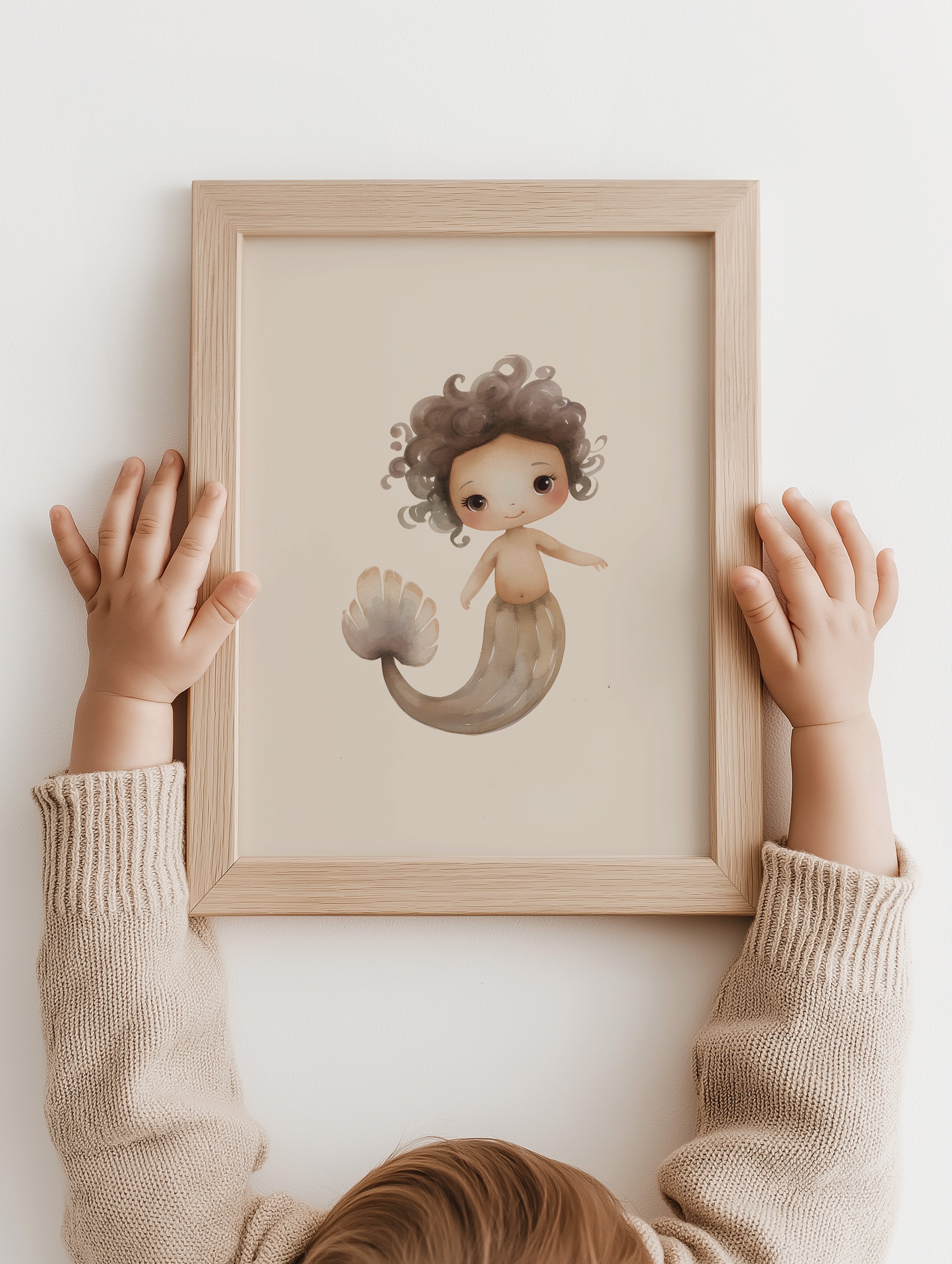 Kinderkamer poster - Zeemeermin beige met krullen | Mermaids