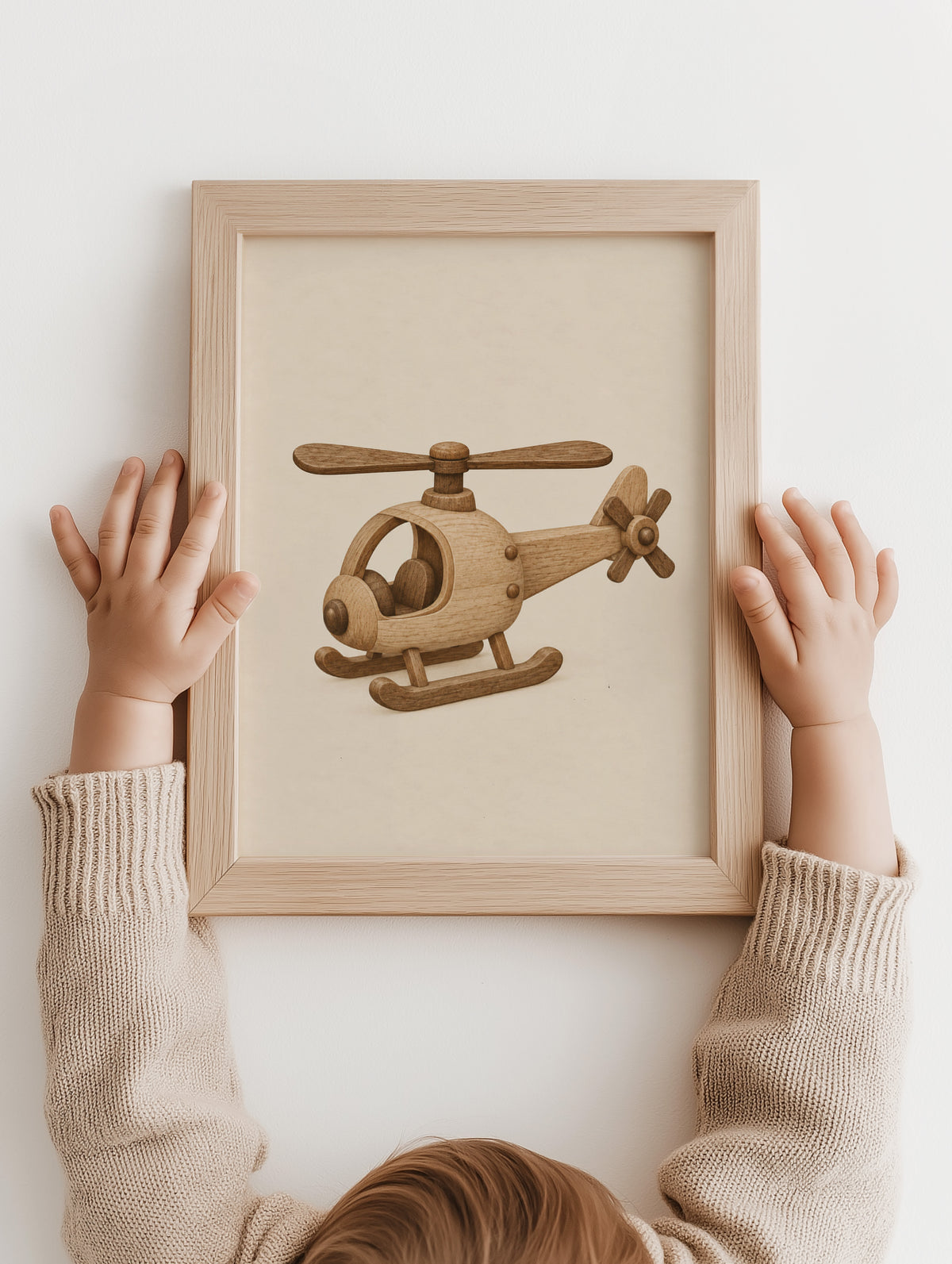 Vintage helikopterposter vastgehouden in een houten lijst