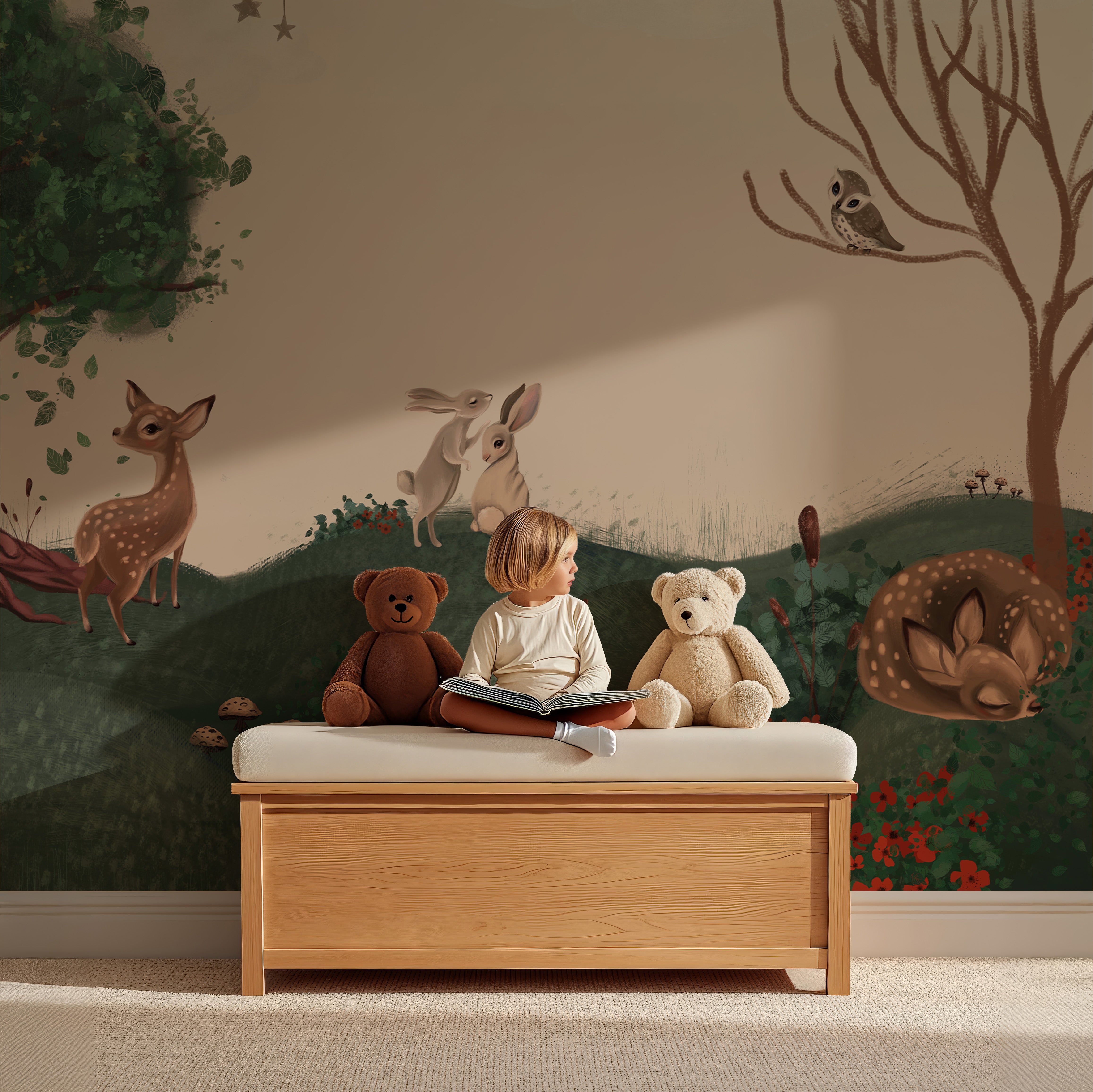 Collage wallpaper Enchanted Forest - beige (offer)