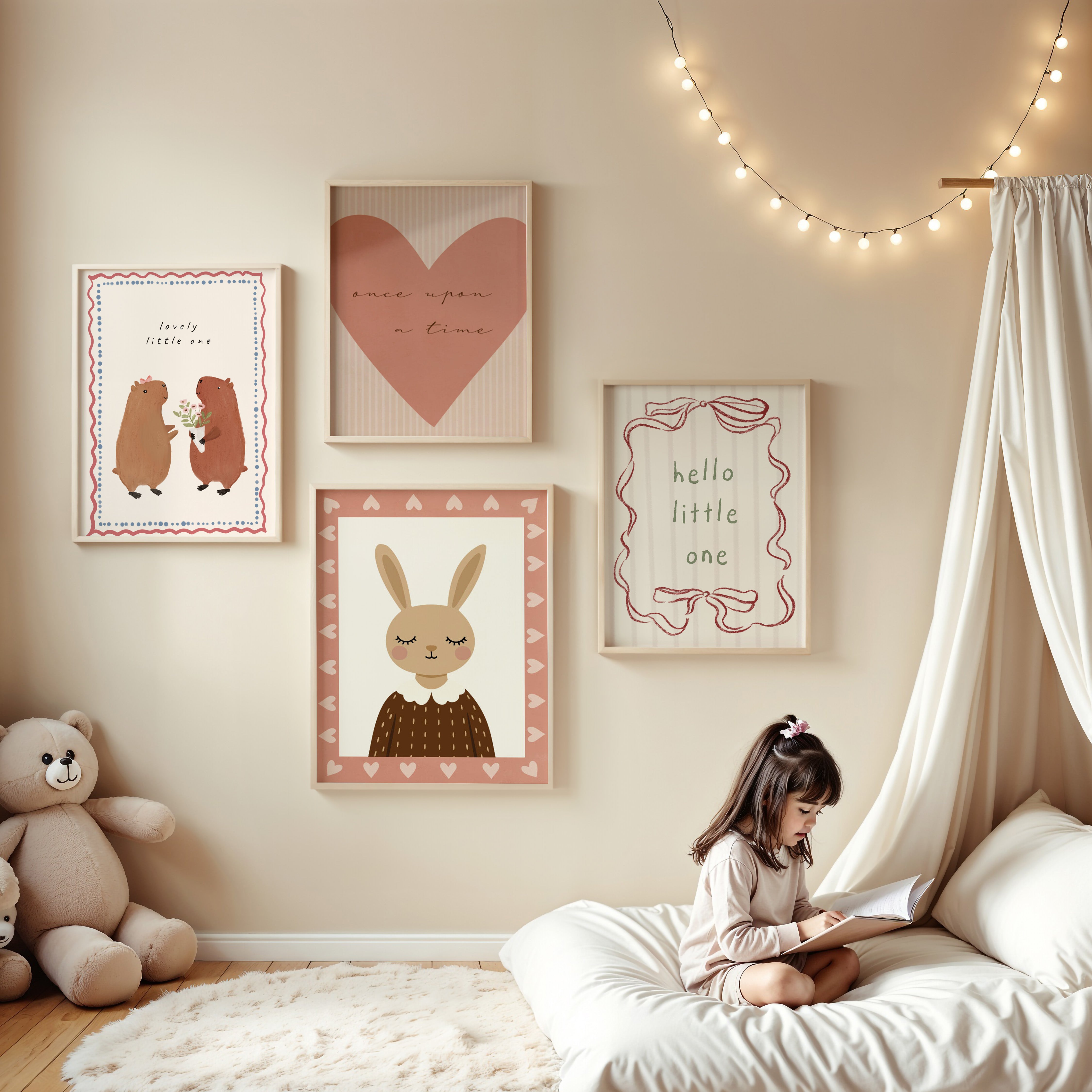 Kinderkamer poster - Lief konijntje | roze