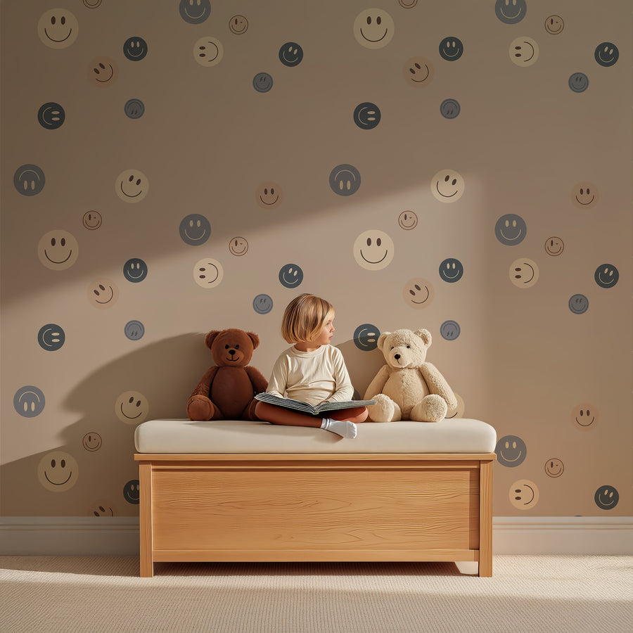 Kinderkamer met Behang Smiley - navy op de wand