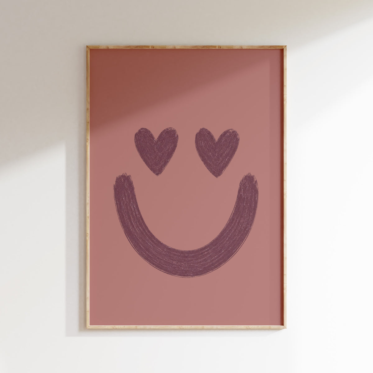 Hartjes smiley | mauve poster in een houten lijst voor de kinderkamer