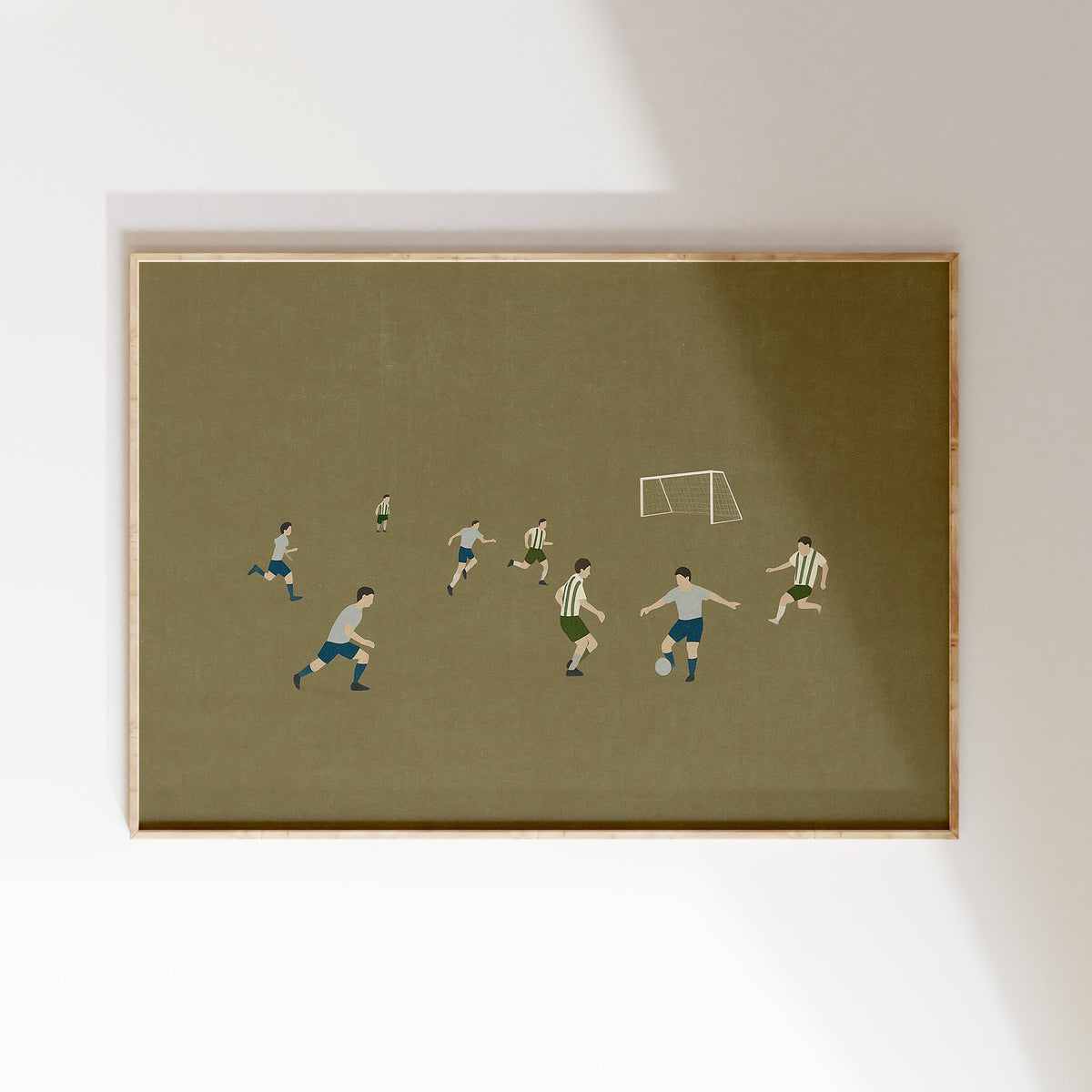 Voetbal wedstrijd poster in een houten lijst voor de kinderkamer