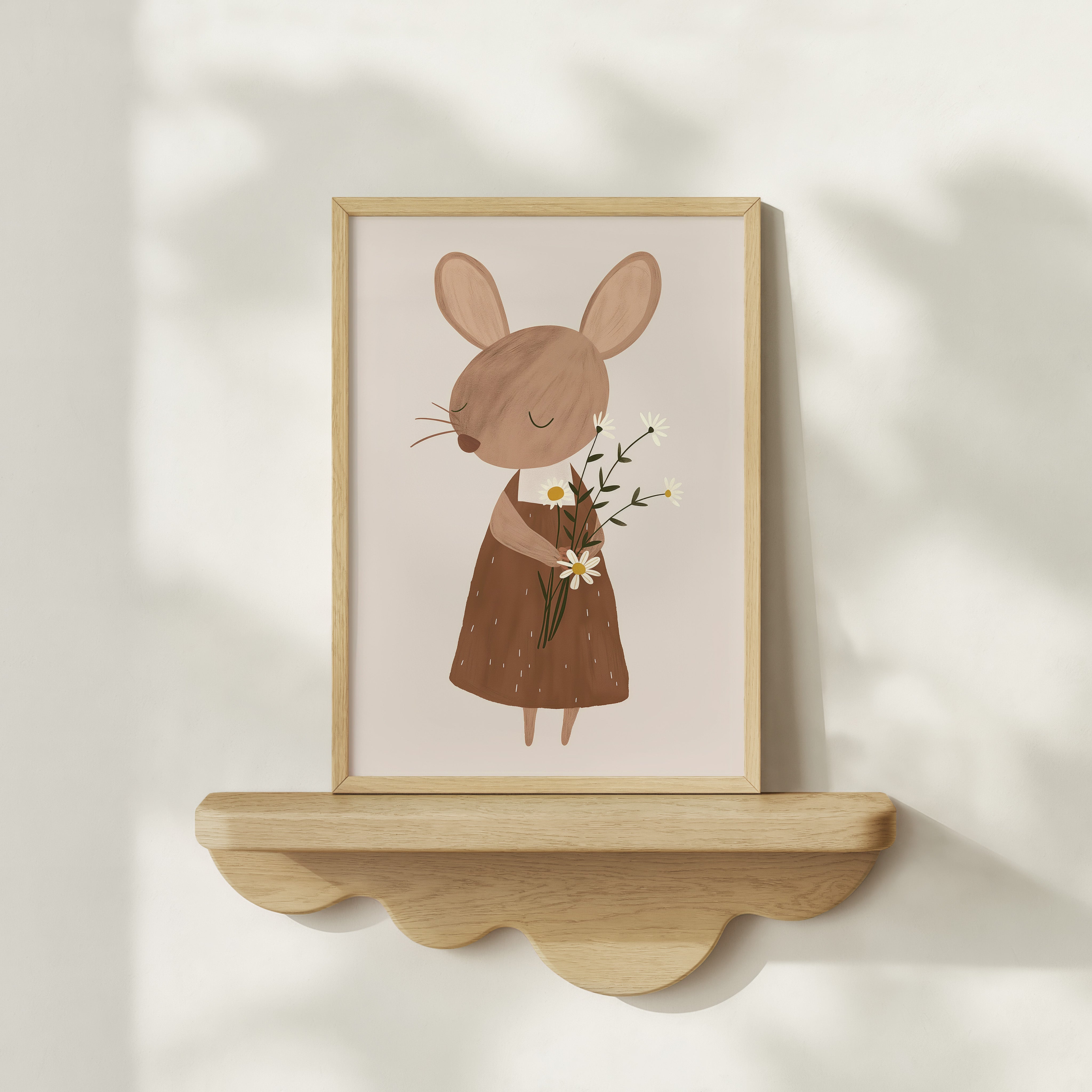 Kinderkamer print - Muisje met Bosje Madeliefjes