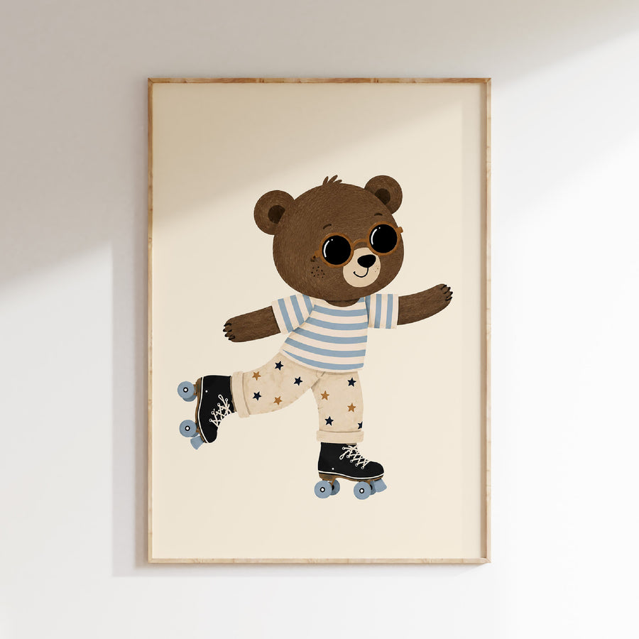 Children's room print - Bear on roller skates