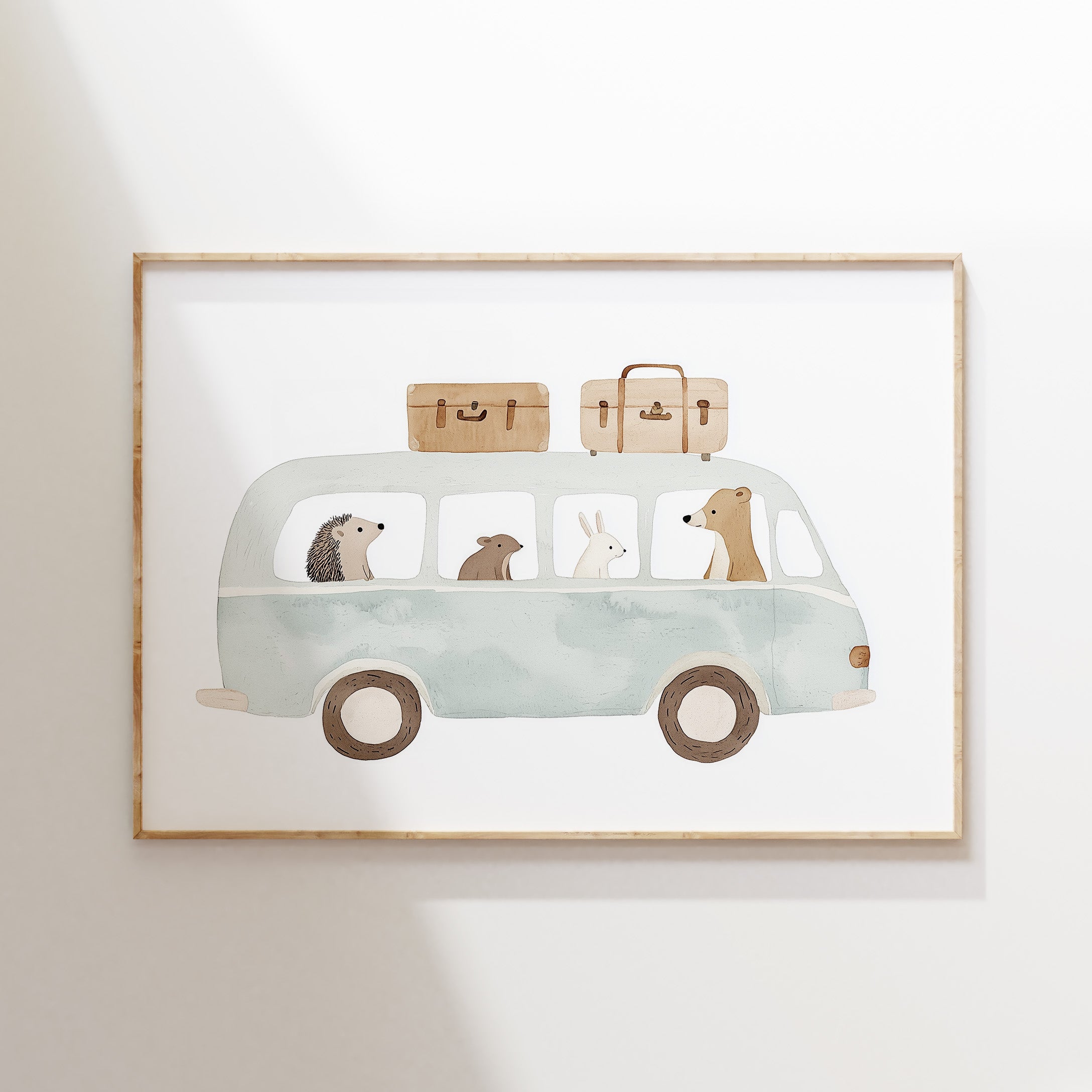 Kinderkamer print - Dierenbus op avontuur