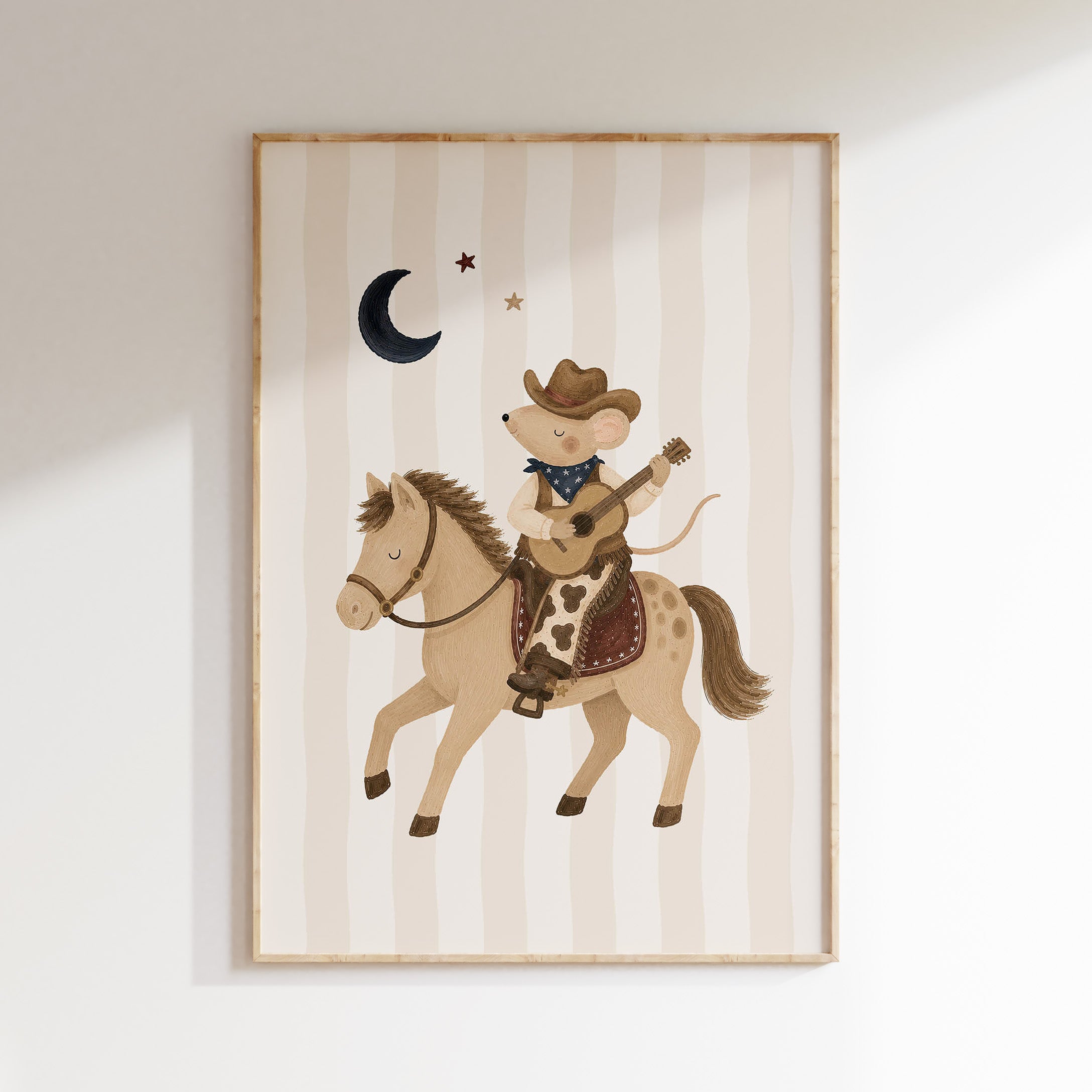 Kinderkamer poster - Cowboy muis met gitaar op paard